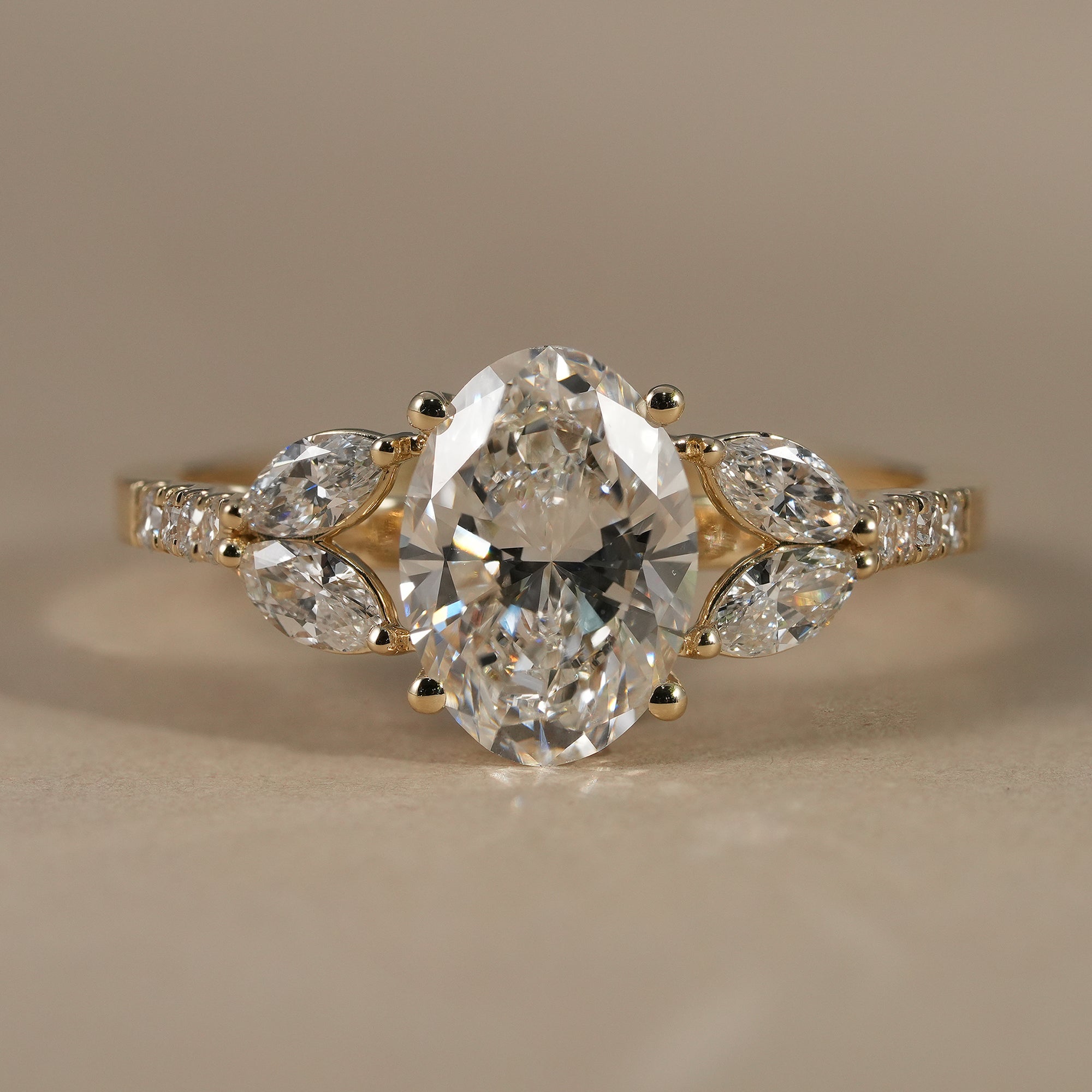 Floral Inspired Oval Cut Lab Diamond Engagement Ring