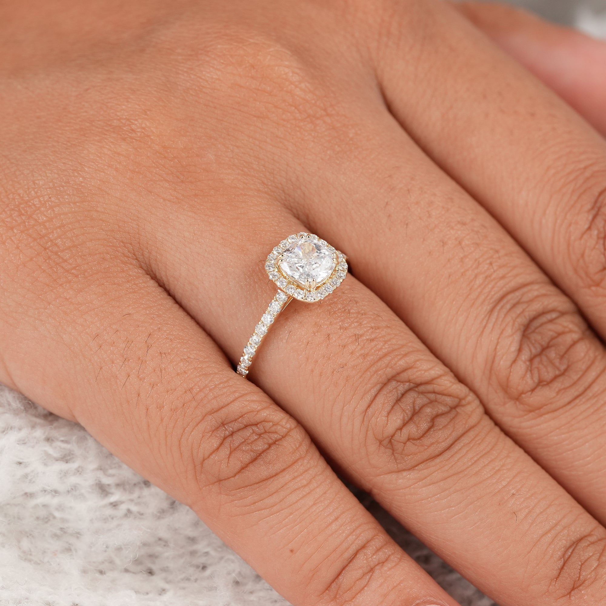 Cushion Cut Lab Diamond Halo Engagement Ring