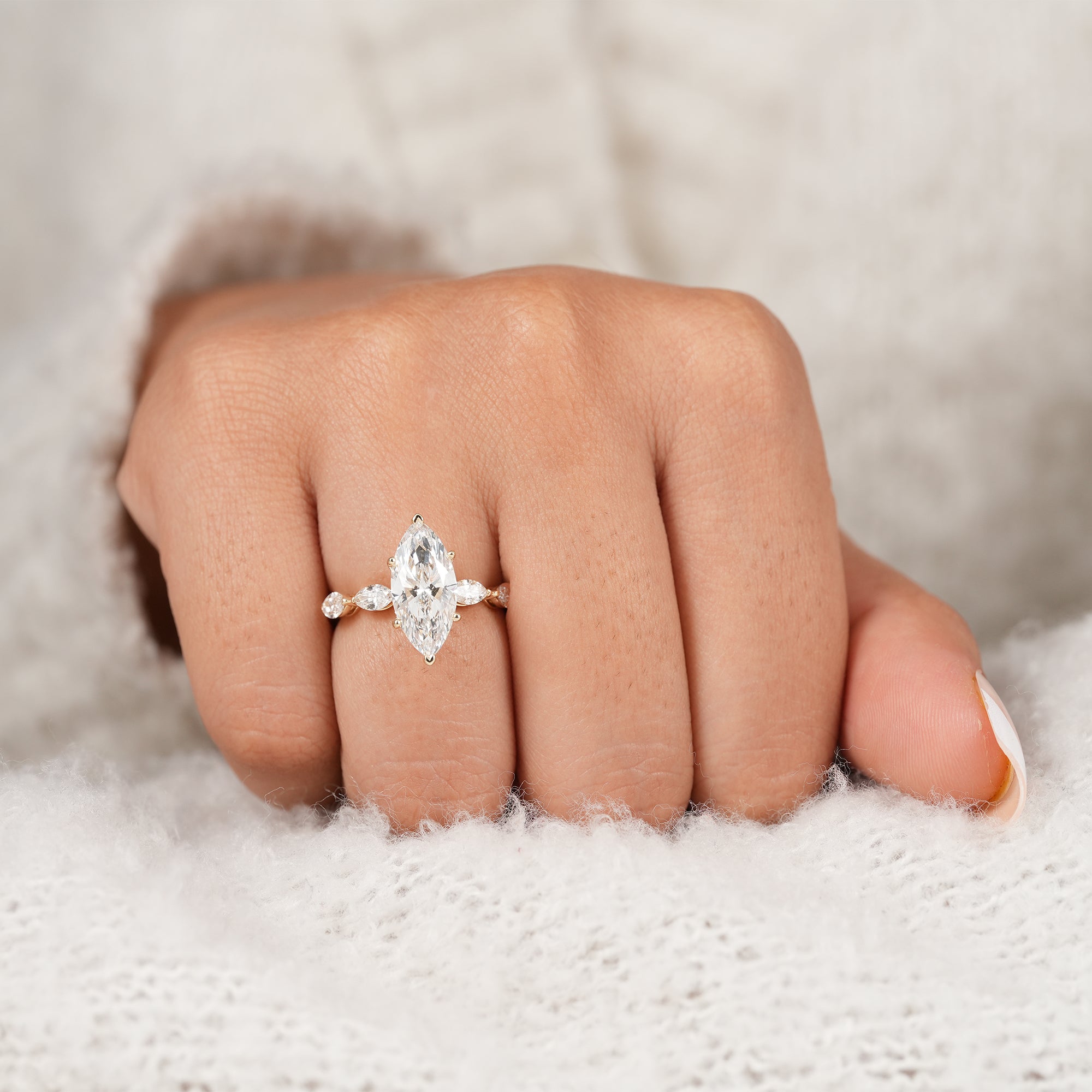 Marquise Cut Diamond Engagement Ring With Marquise Accents Band