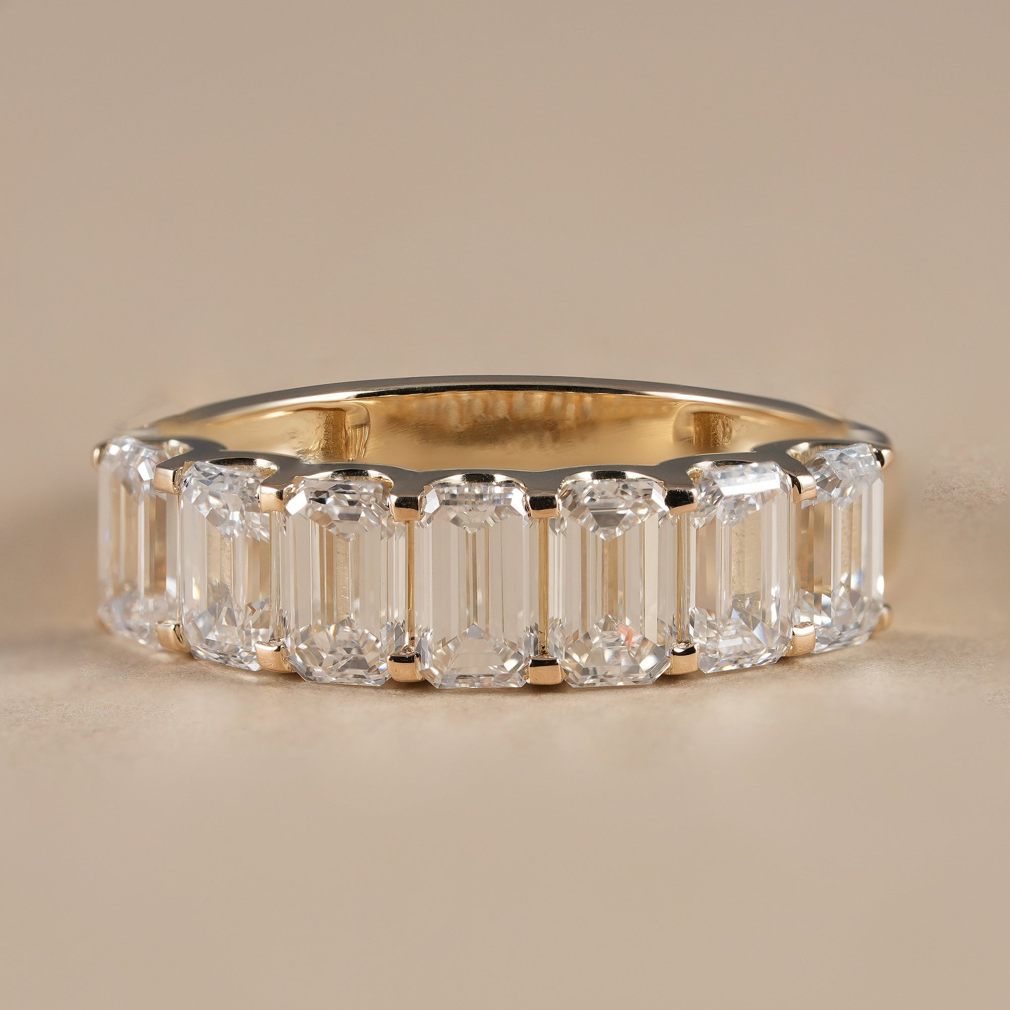 7 Stone Emerald Cut Lab Grown Diamond Eternity Wedding Band
