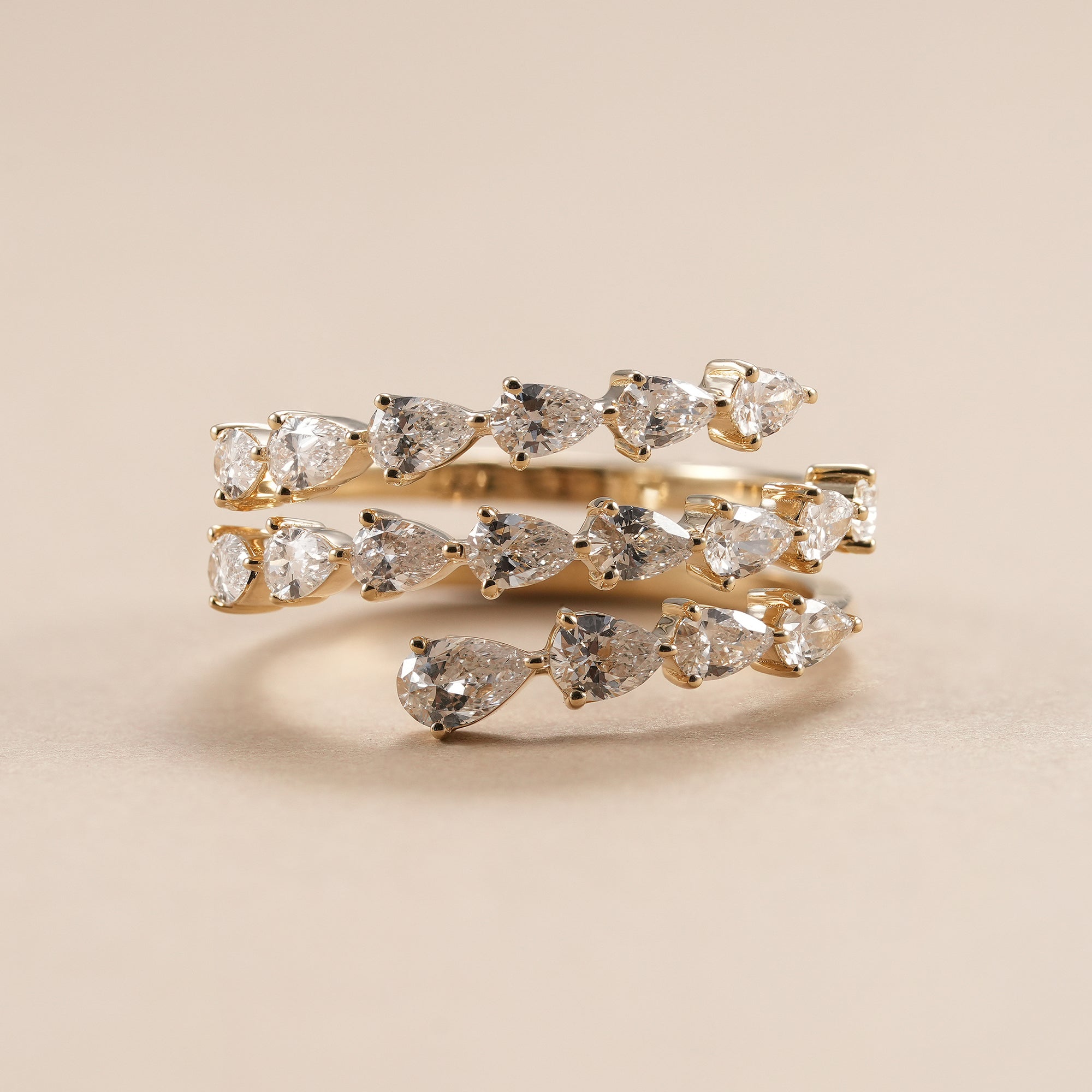 Three Row Pear Cut Lab Grown Diamond Eternity Wedding Band