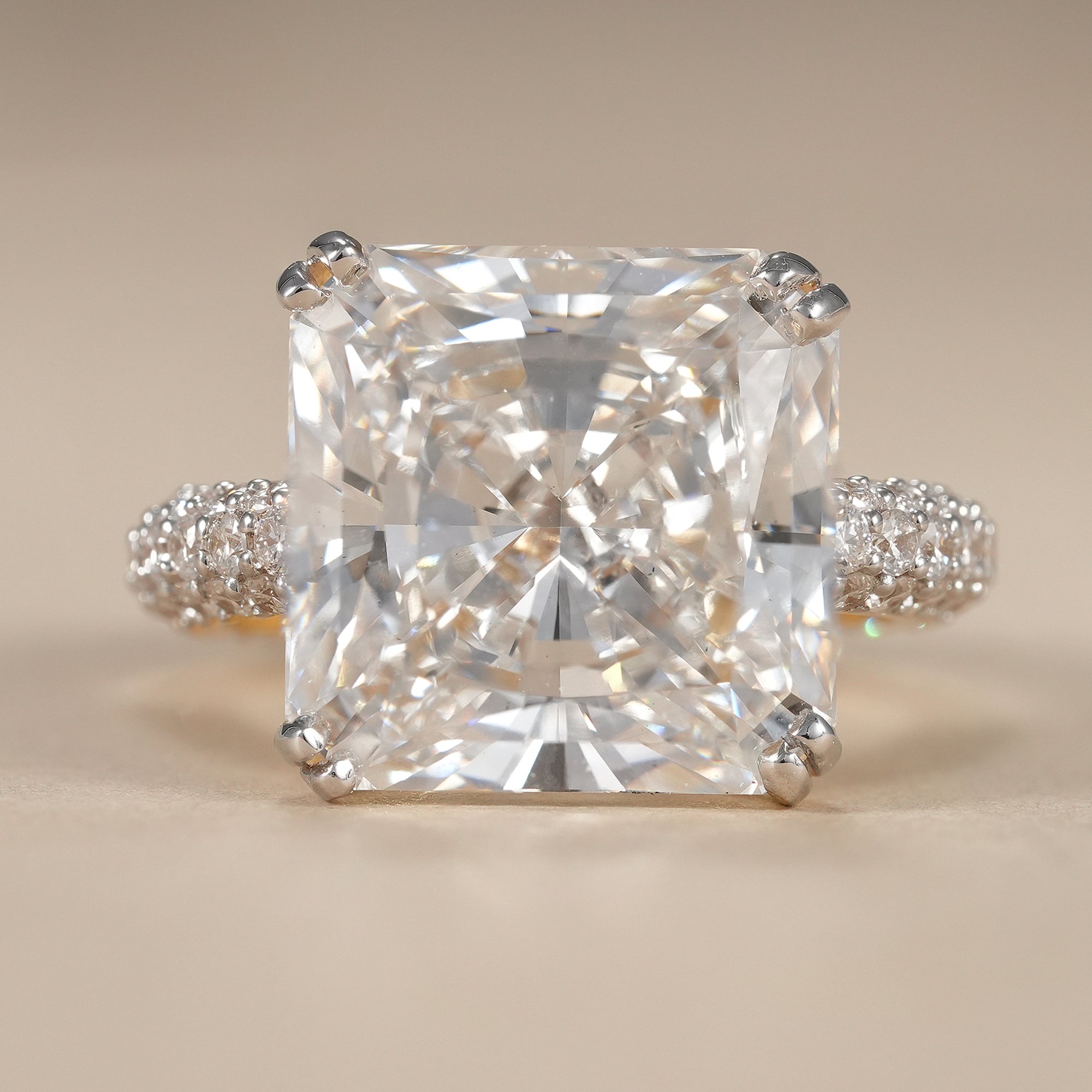 Radiant Cut Lab Grown Diamond Engagement Ring With Pave Band