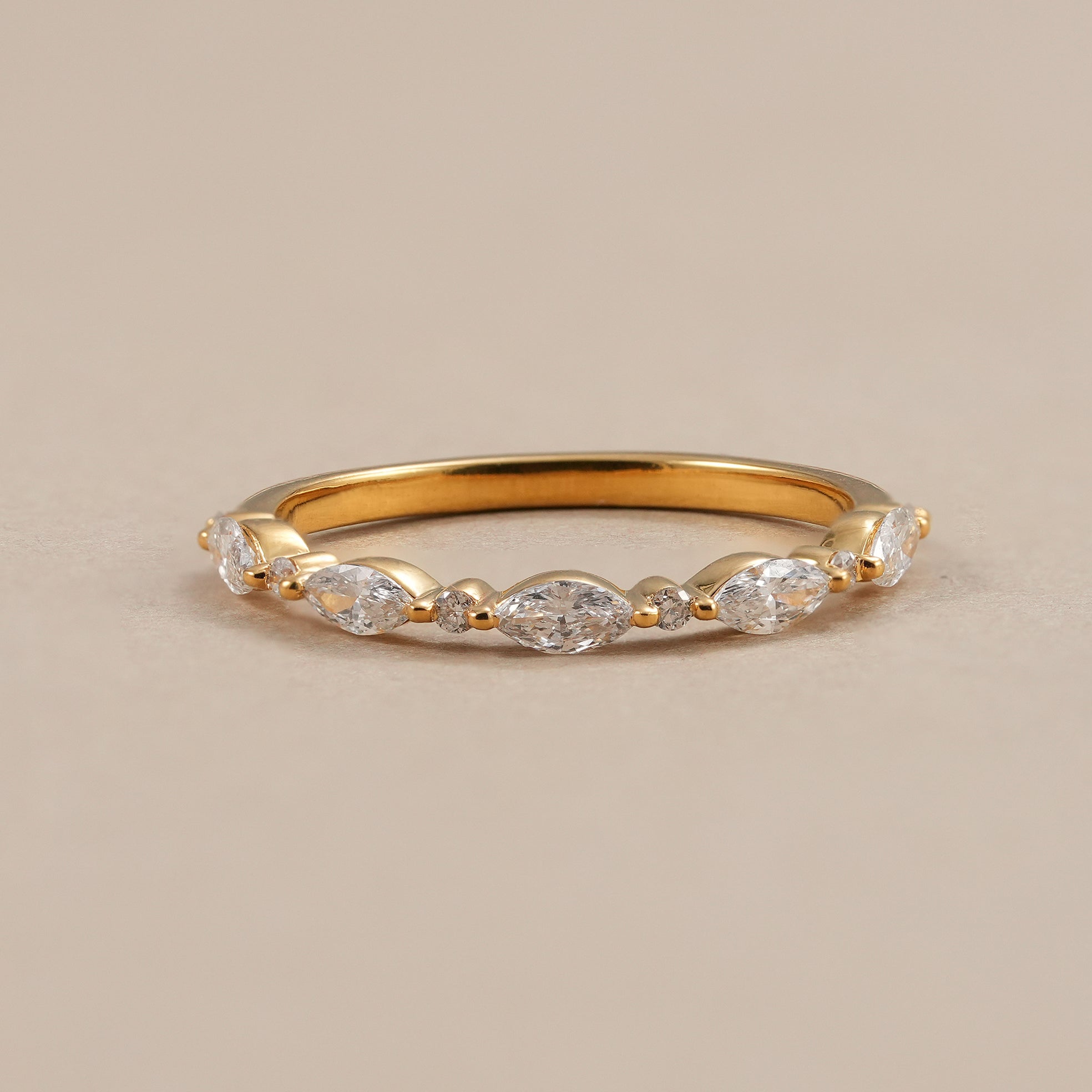 Marquise and Round Lab Diamond Half Eternity Wedding Band