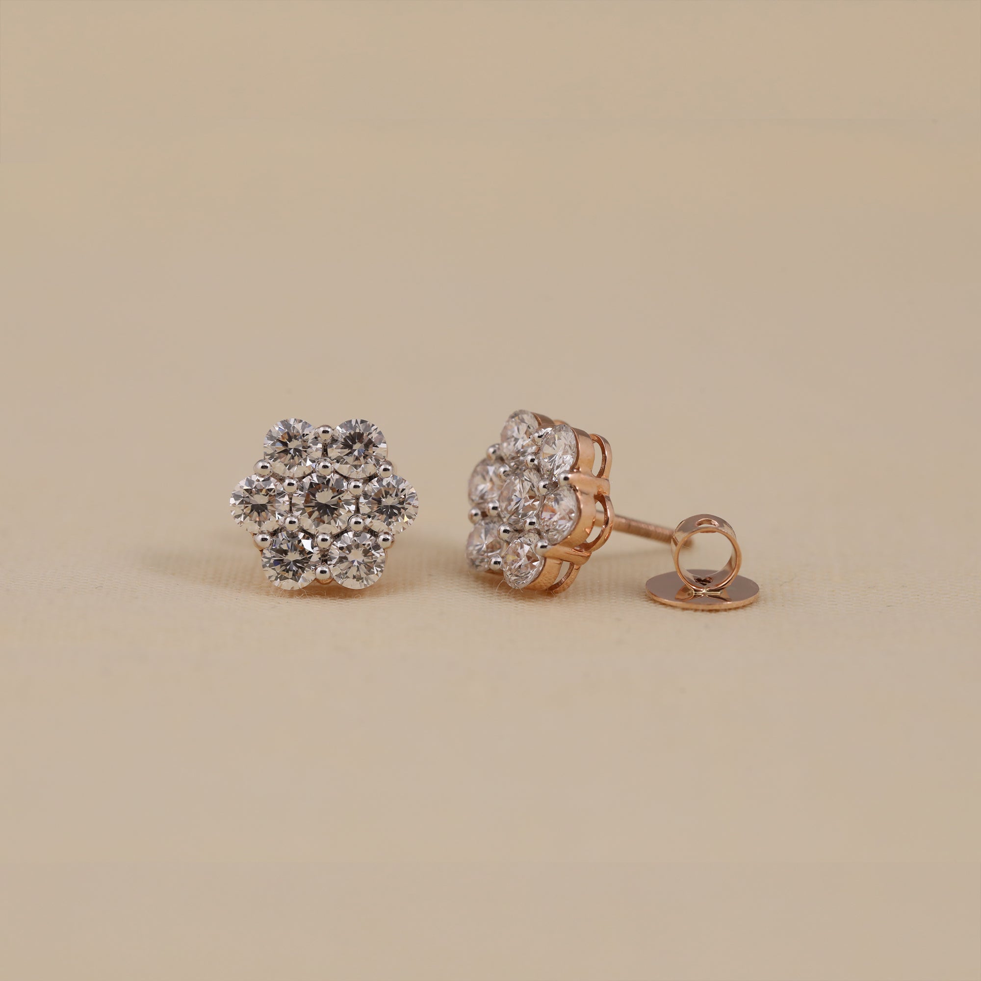 Classic round diamond cluster earrings designed for parties and anniversary moments