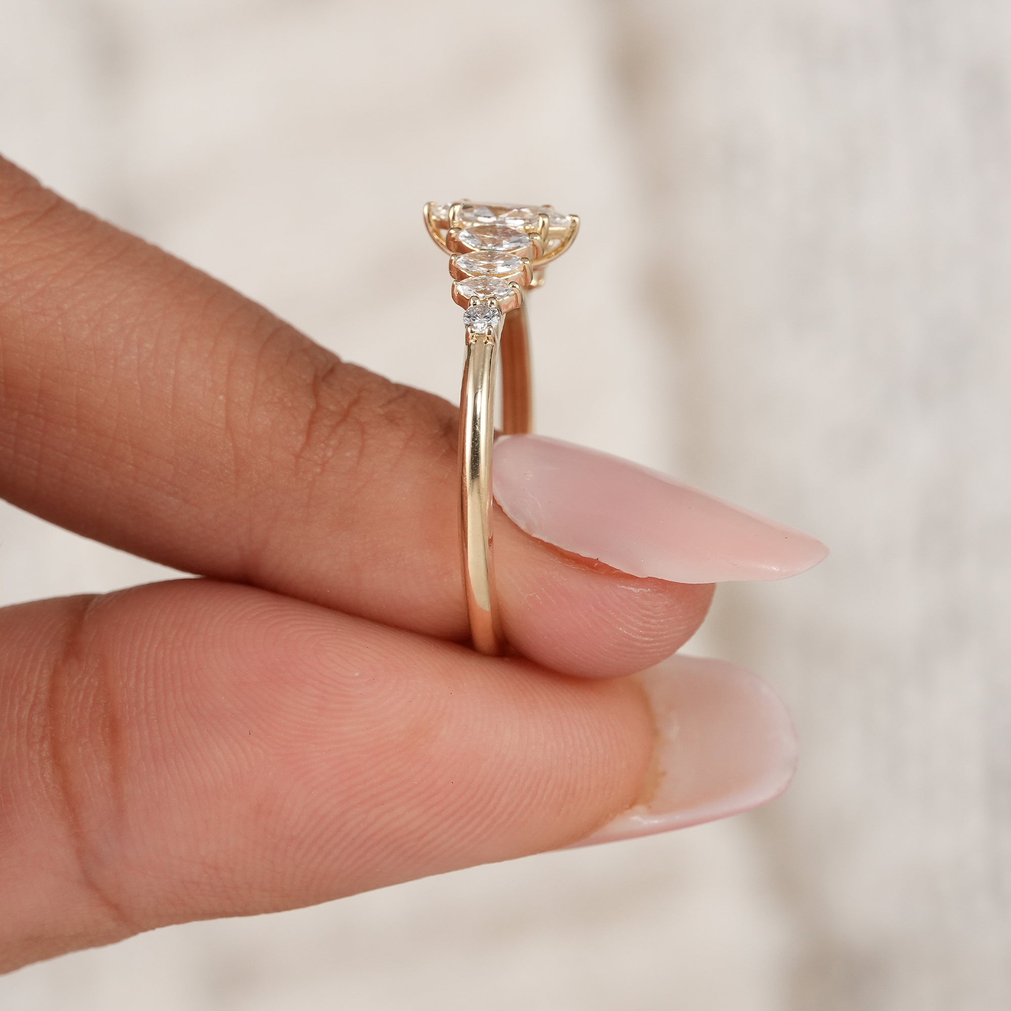 Women's marquise diamond anniversary ring.