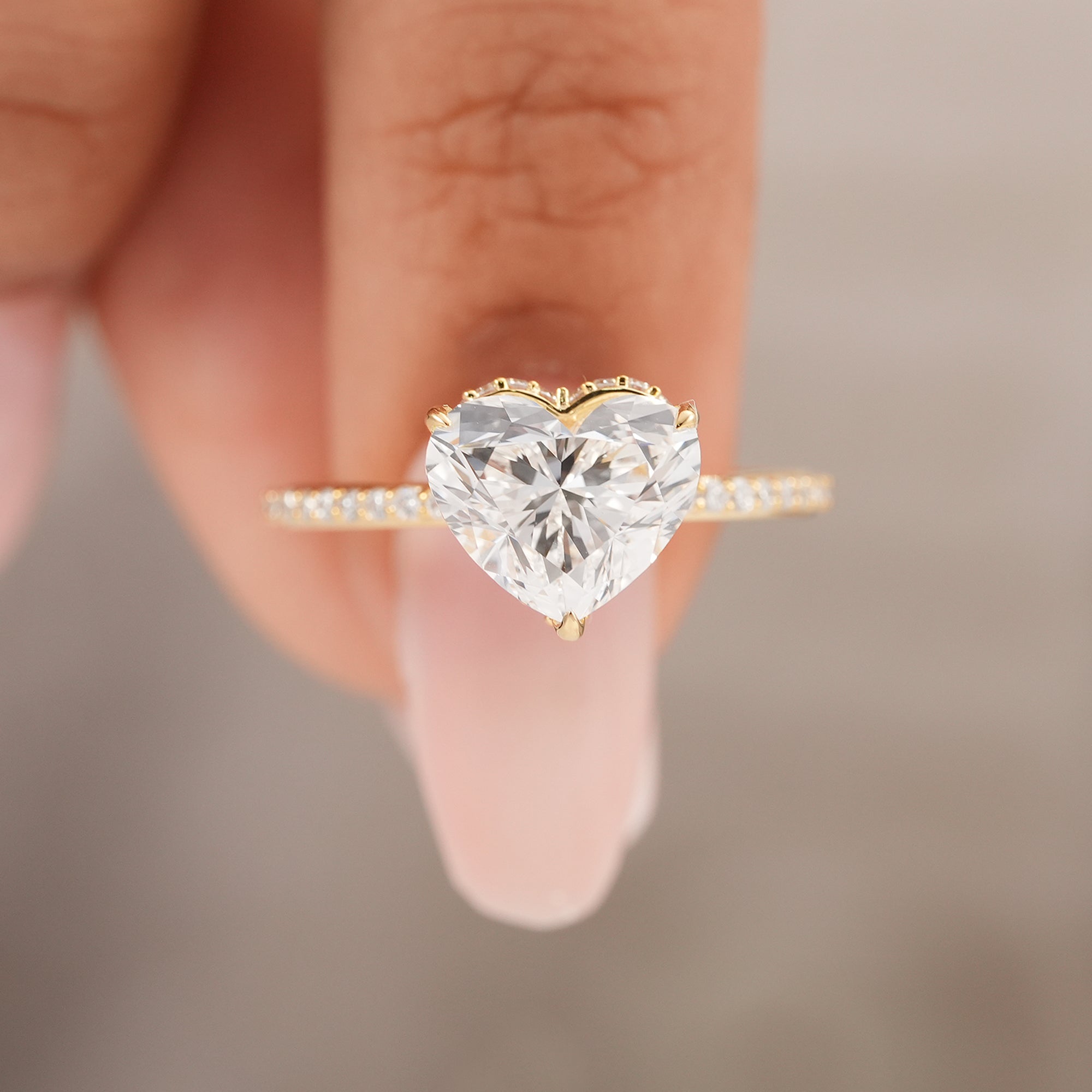 Heart solitaire lab diamond ring crafted in yellow gold
