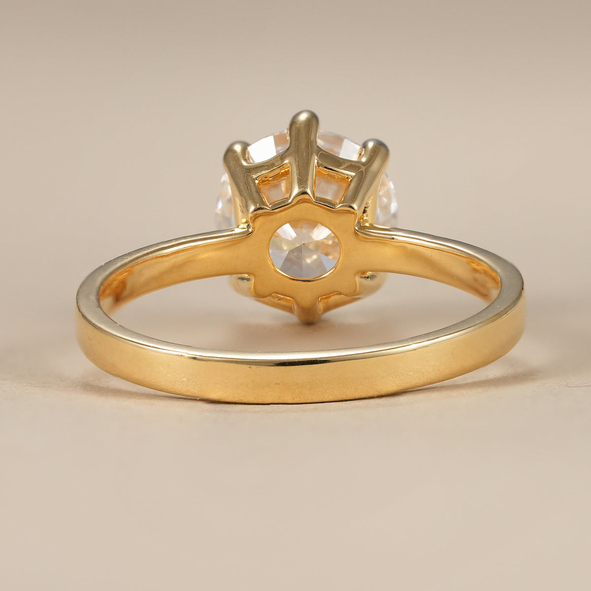 Luxury solitaire engagement ring with brilliant round lab grown diamond centerpiece.
