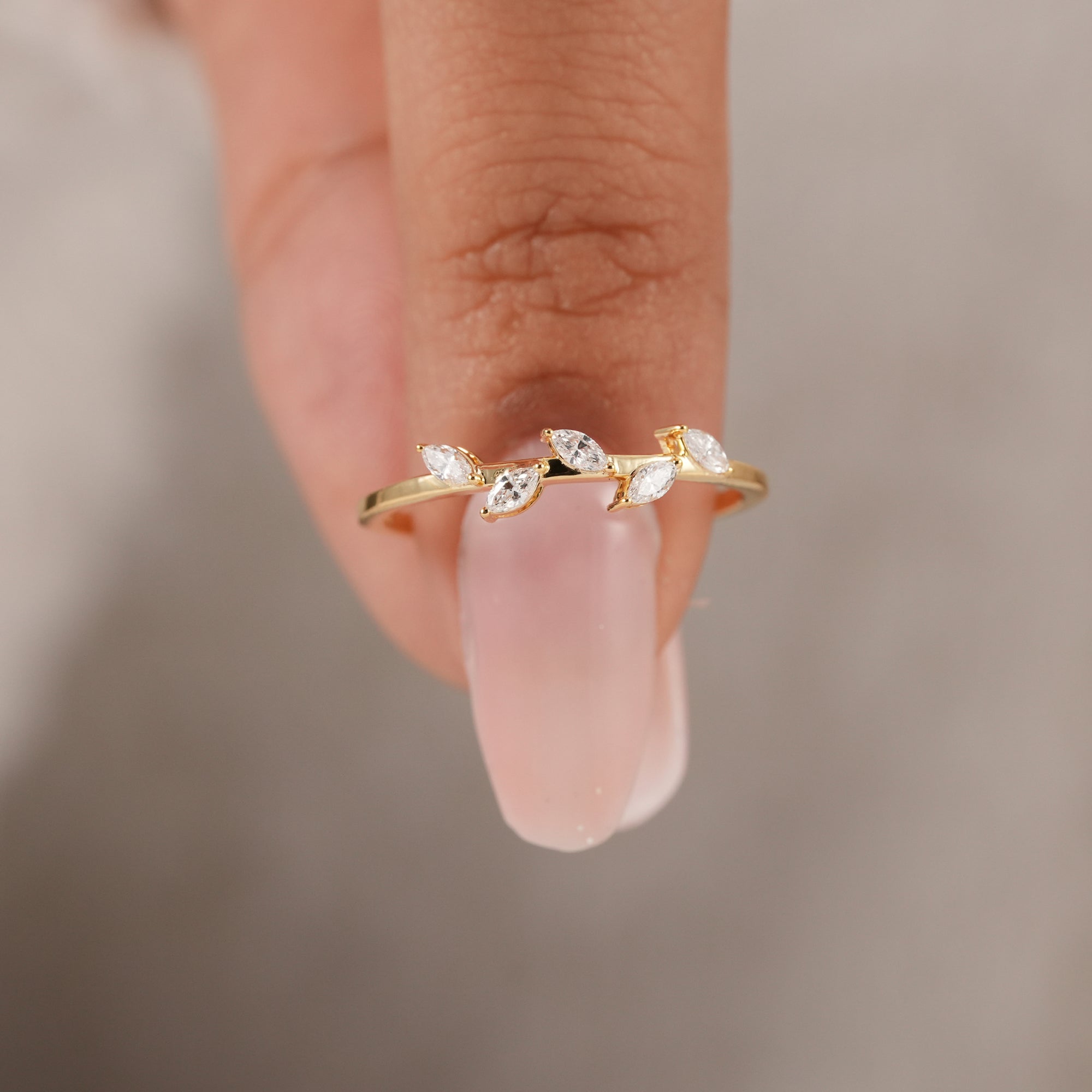 Stackable marquise diamond band with half eternity lab grown diamonds