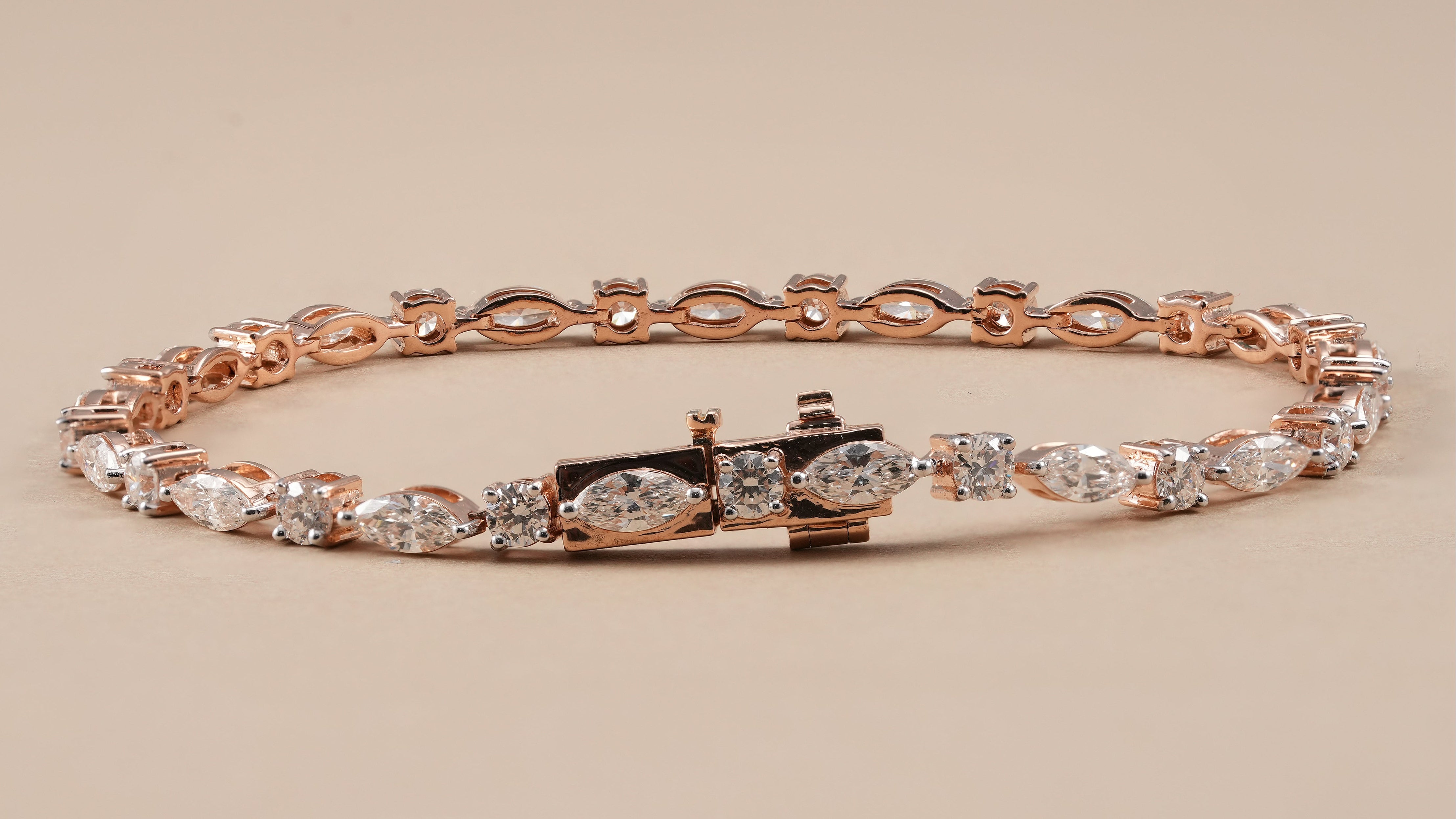 Elegant lab diamond tennis bracelet with alternating marquise and round diamonds
