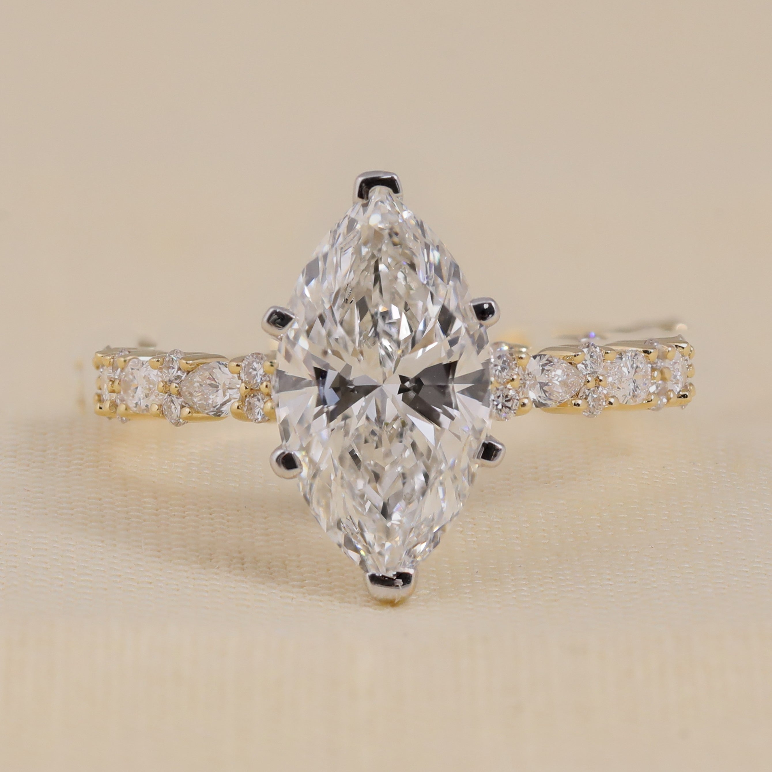 Vintage Style Marquise Lab Diamond Solitaire Engagement Ring