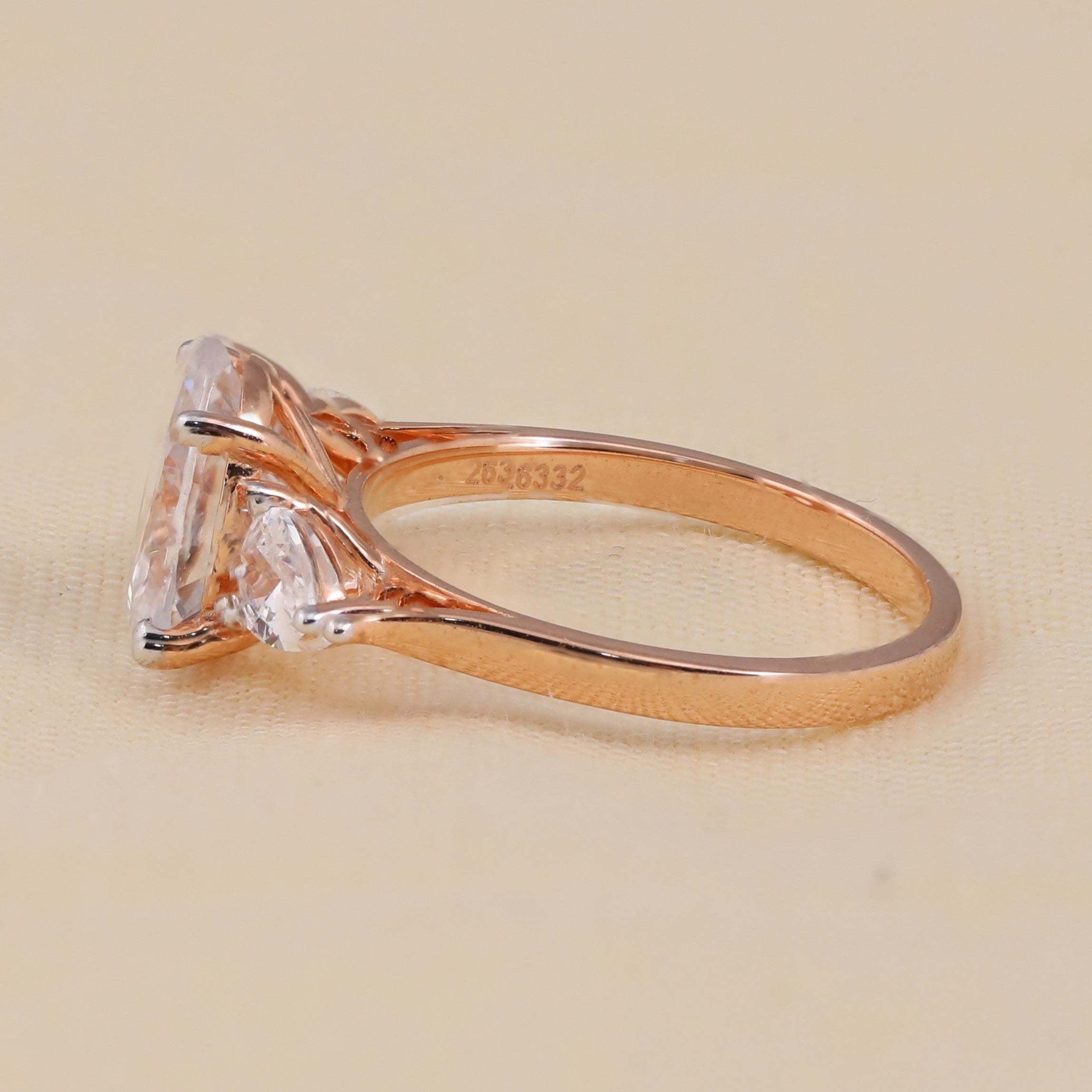 Oval cut lab created diamond ring with pear side stones bridal jewelry