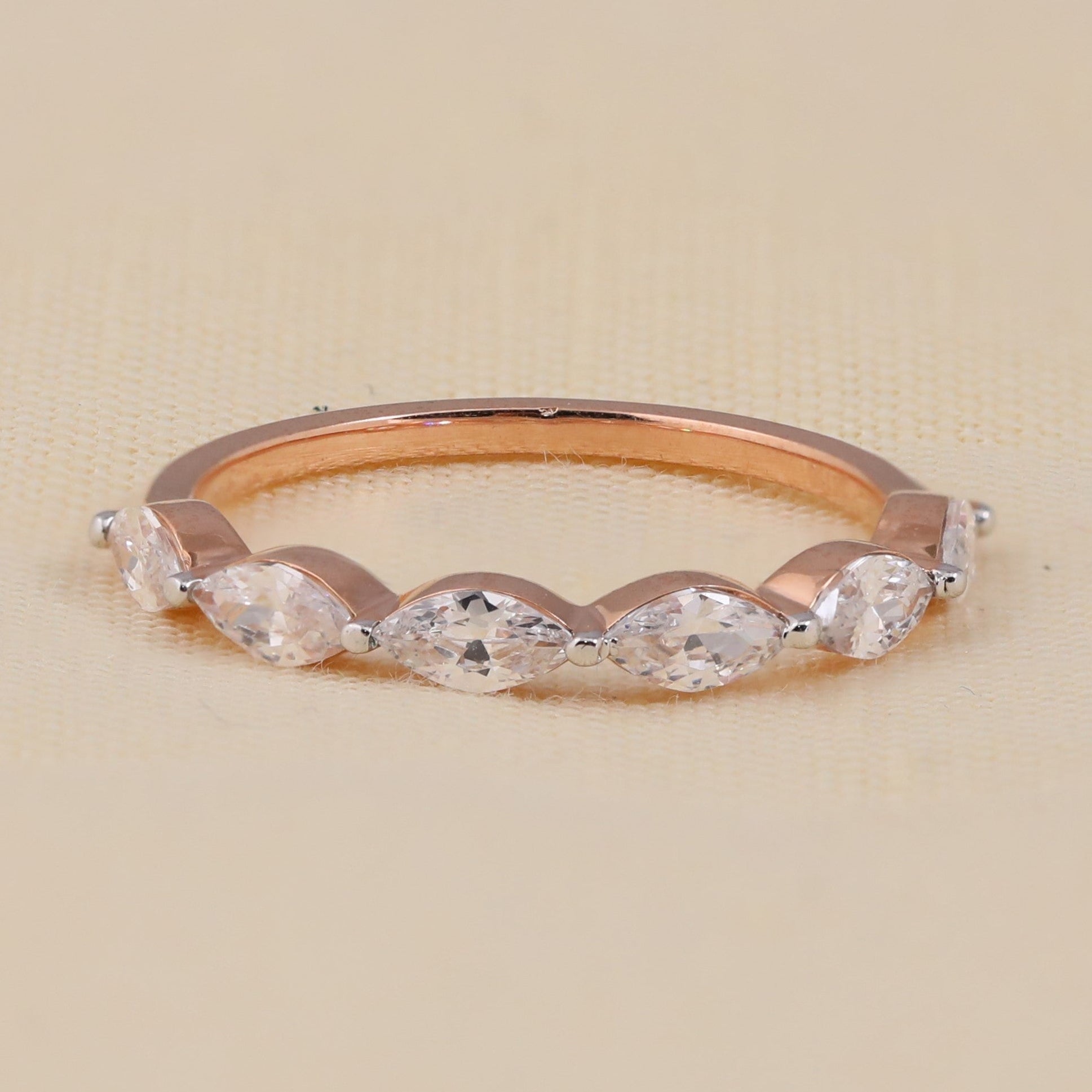 Marquise cut lab grown diamond band ring for women – delicate anniversary jewelry