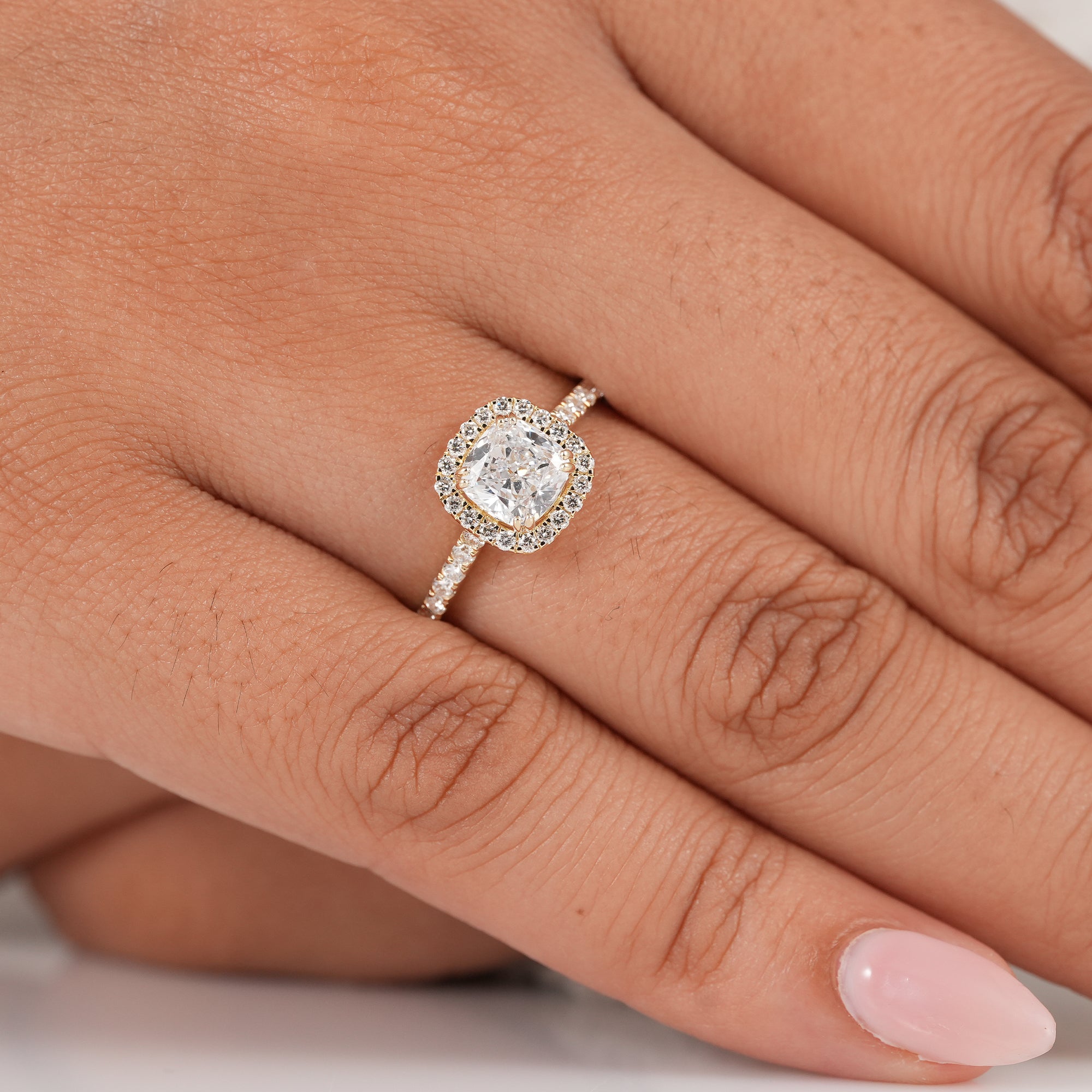 Cushion Cut Lab Diamond Halo Engagement Ring