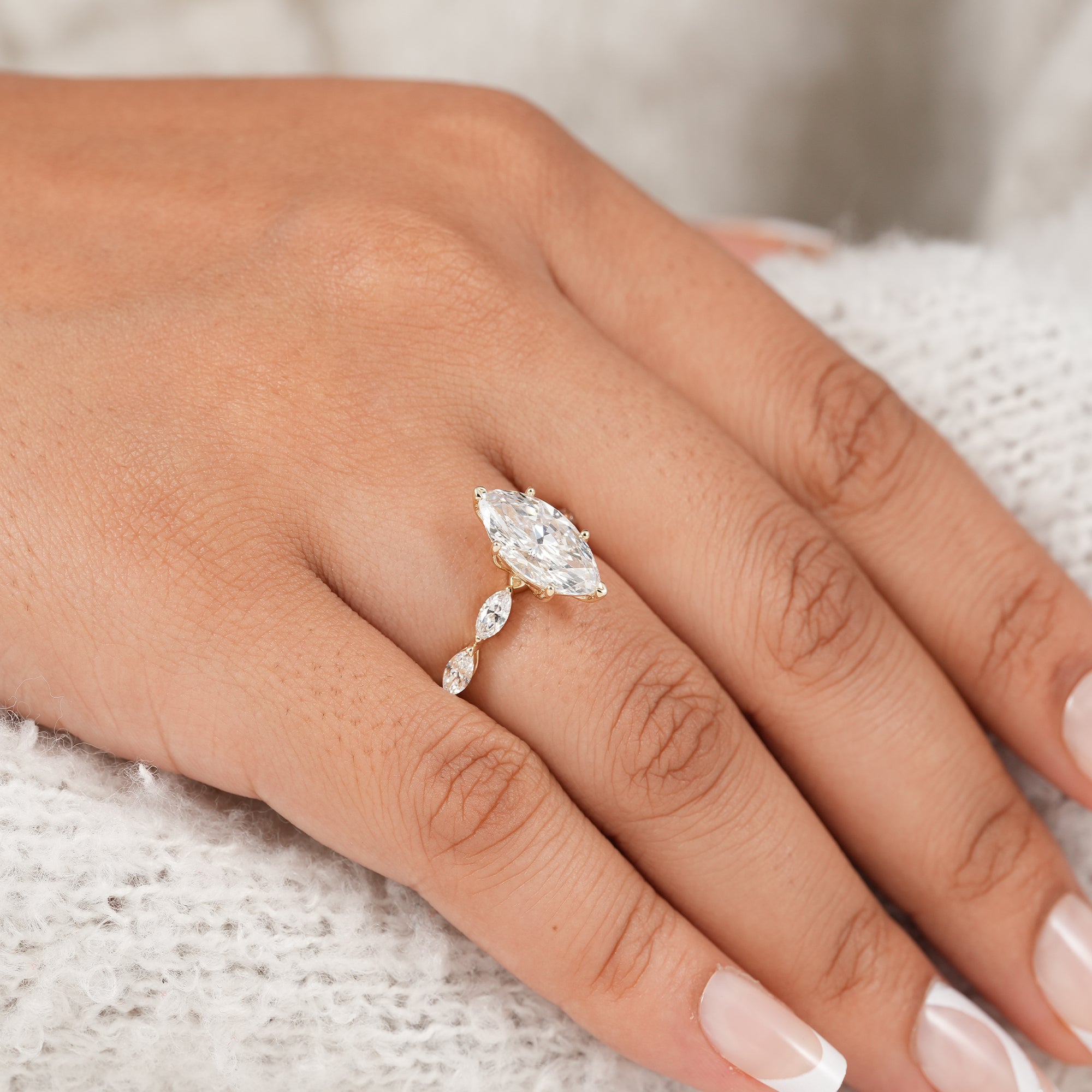 Marquise Cut Diamond Engagement Ring With Marquise Accents Band