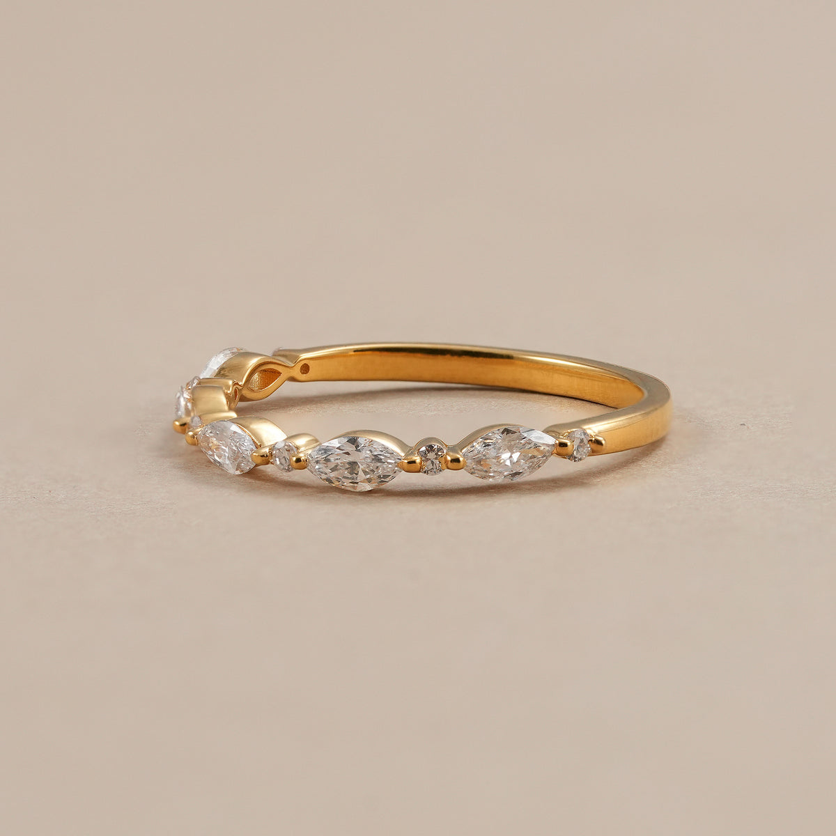 Marquise and Round Lab Diamond Half Eternity Wedding Band