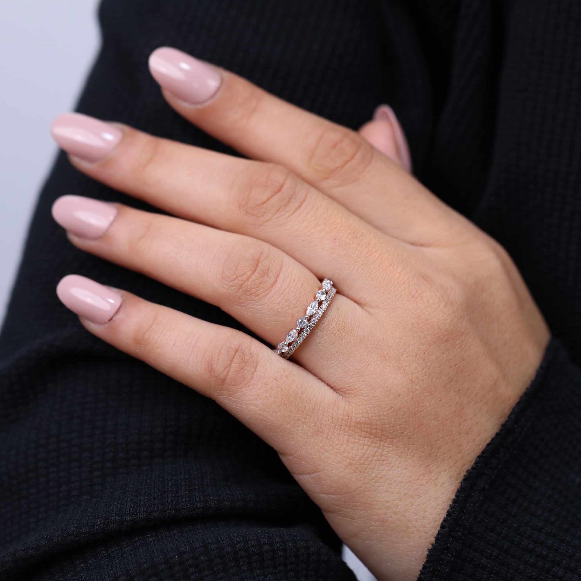 Marquise and round lab created diamond wedding band