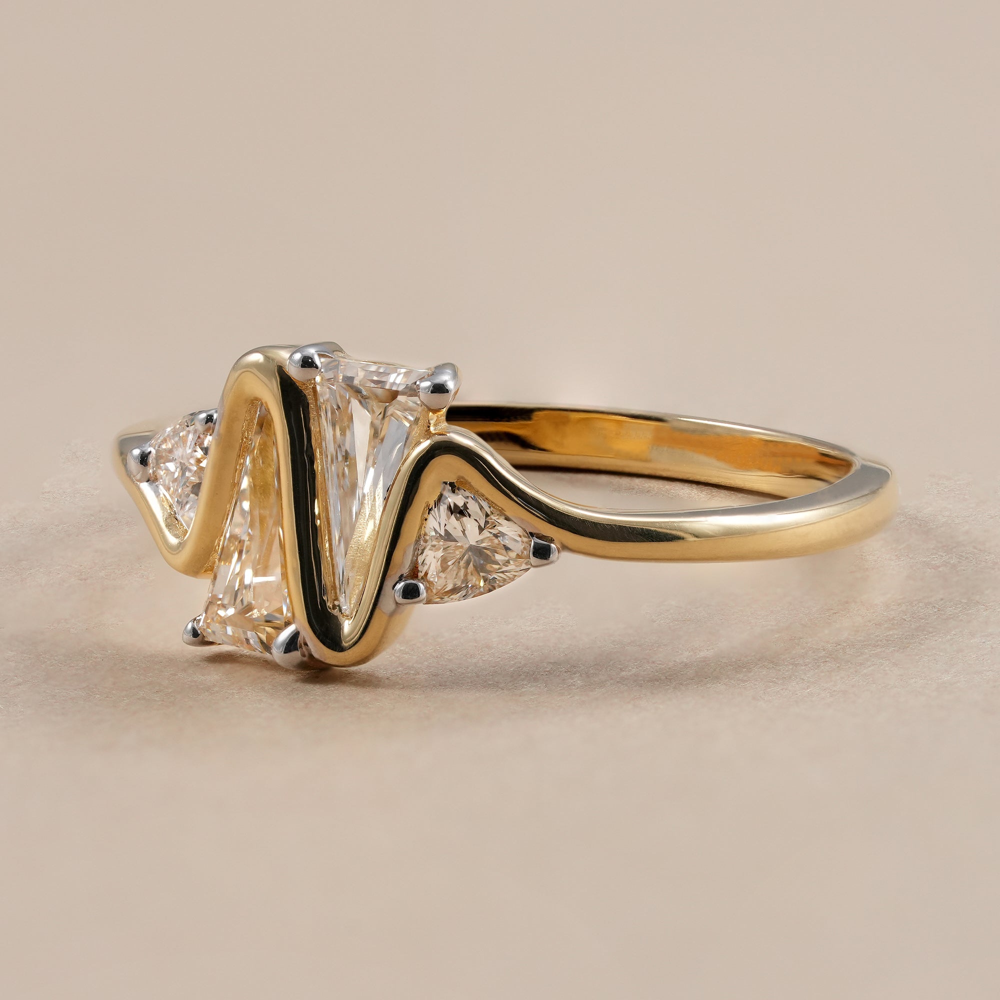 Trillion Cut Lab Diamond Wedding Band, Zig Zag Statement Diamond Ring