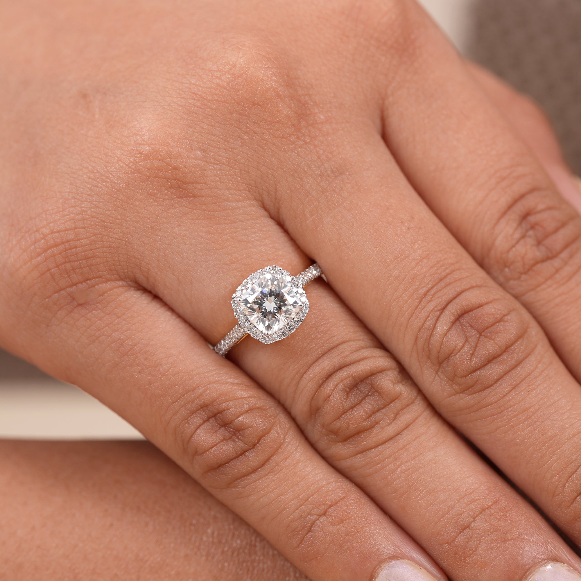 Cushion Cut Lab Grown Diamond Halo Engagement Ring