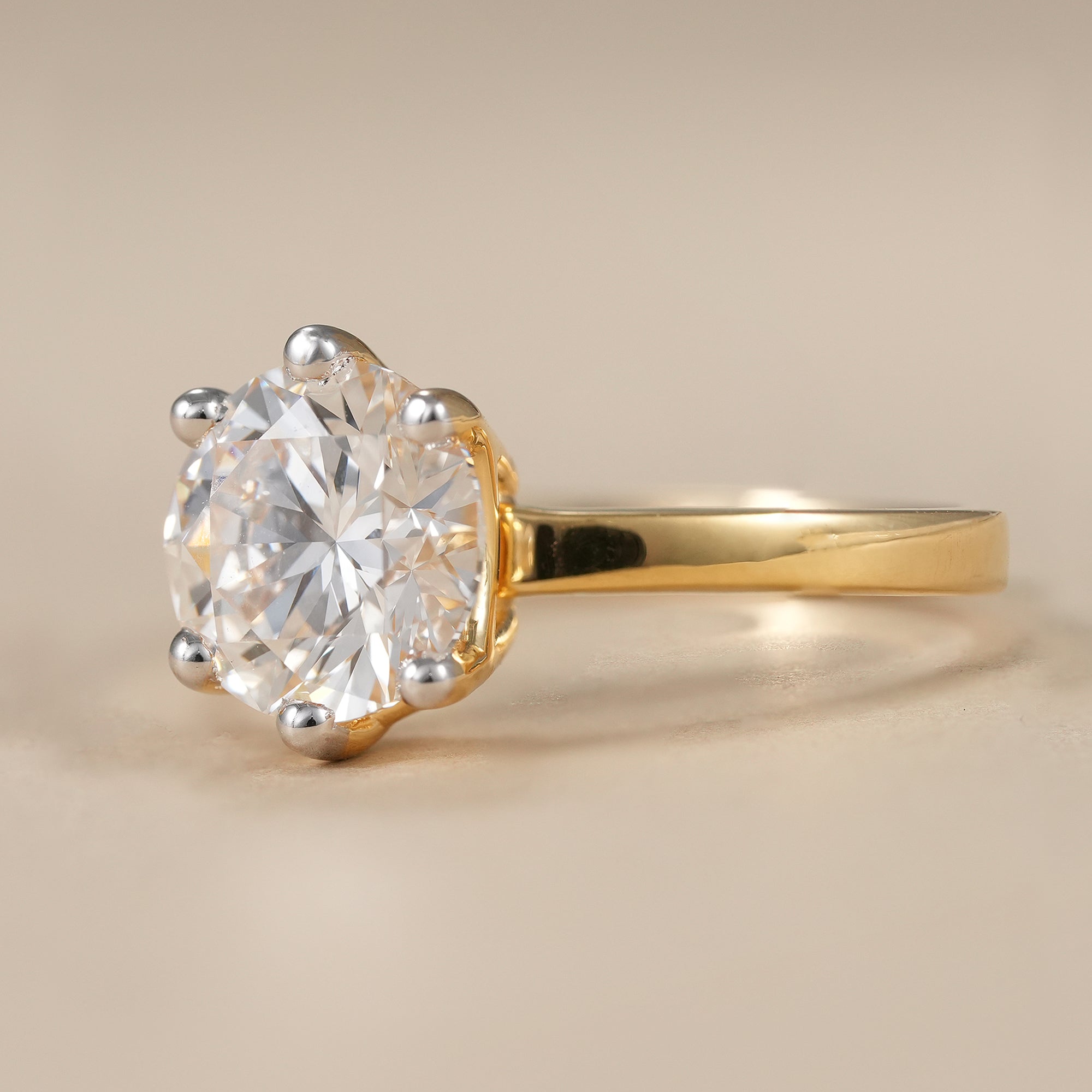 Six Prong Round Cut Lab Diamond Solitaire Engagement Ring