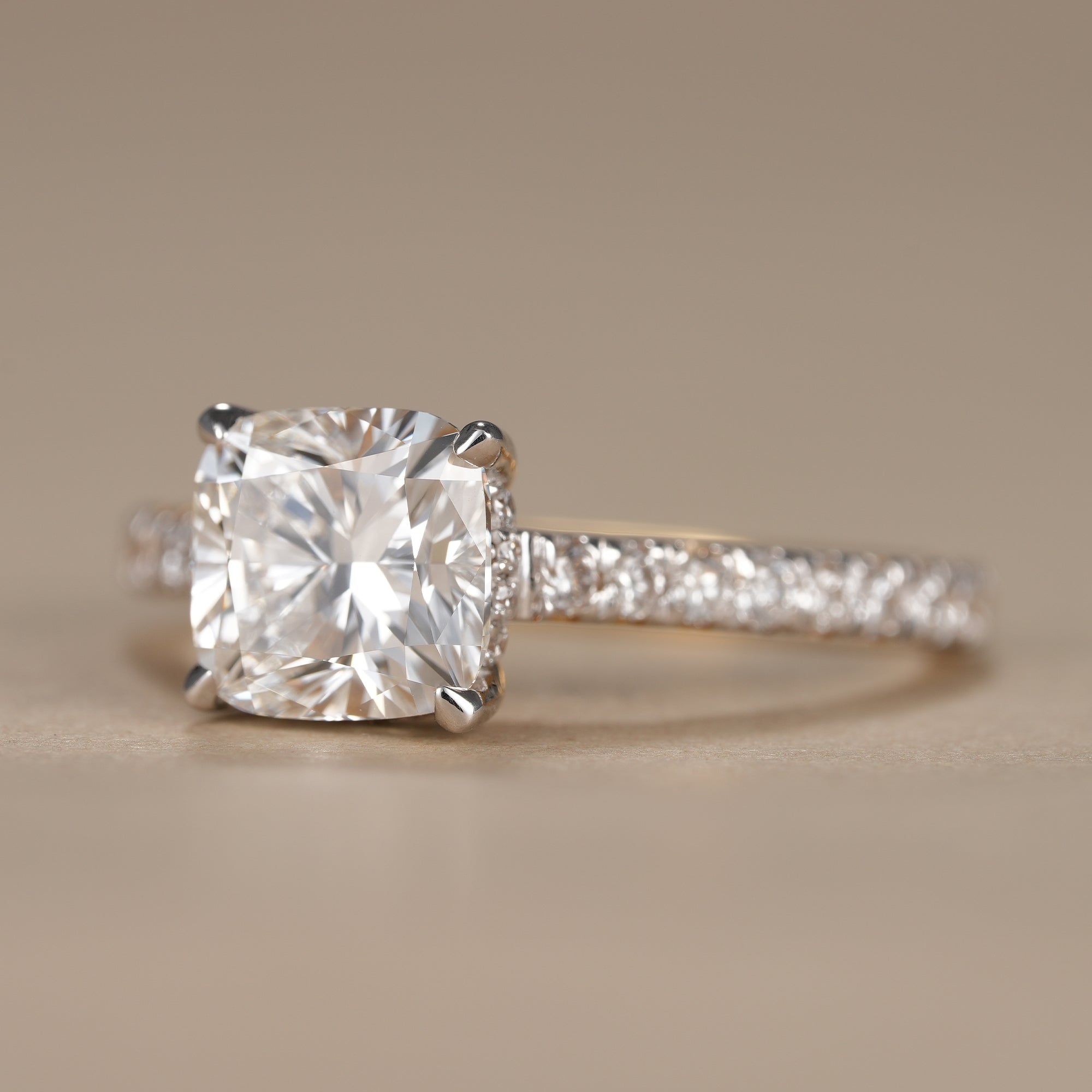 Cushion Lab Diamond Hidden Halo Engagement Ring