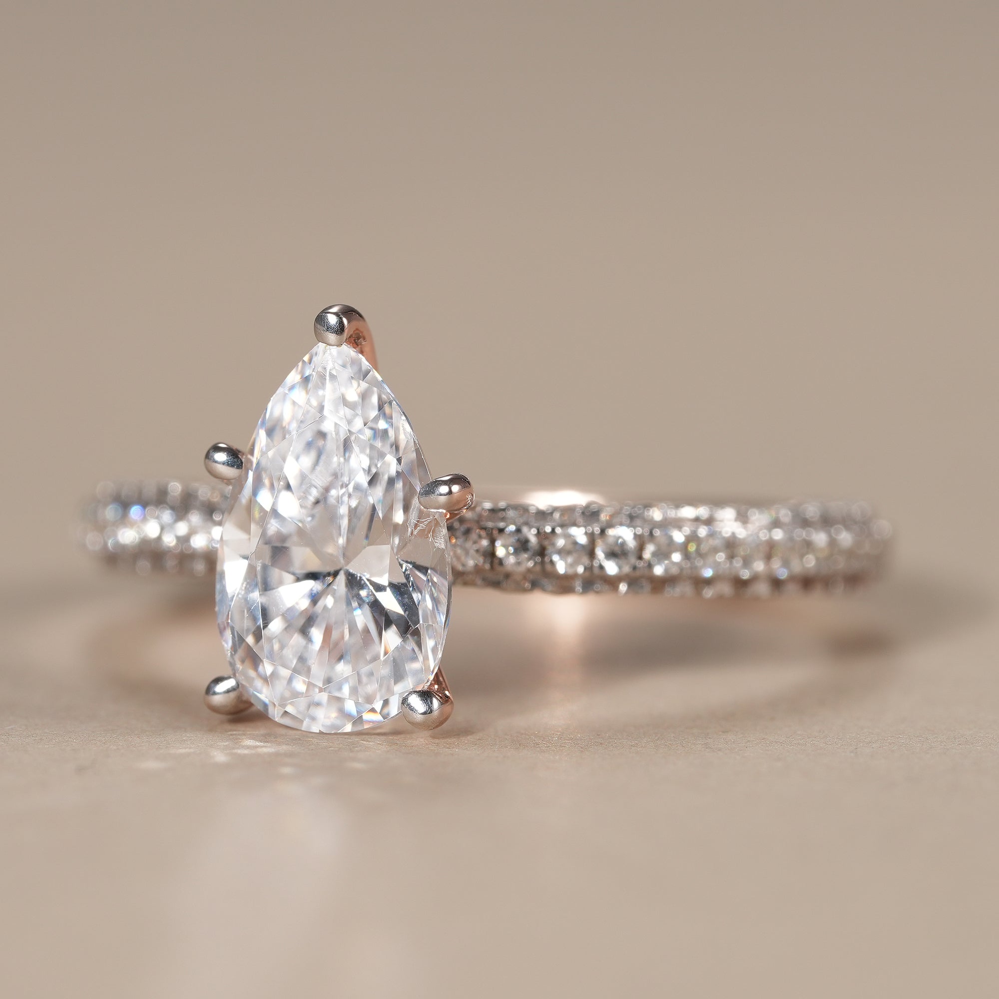Pear Cut Lab Diamond Engagement Ring With Pave Band