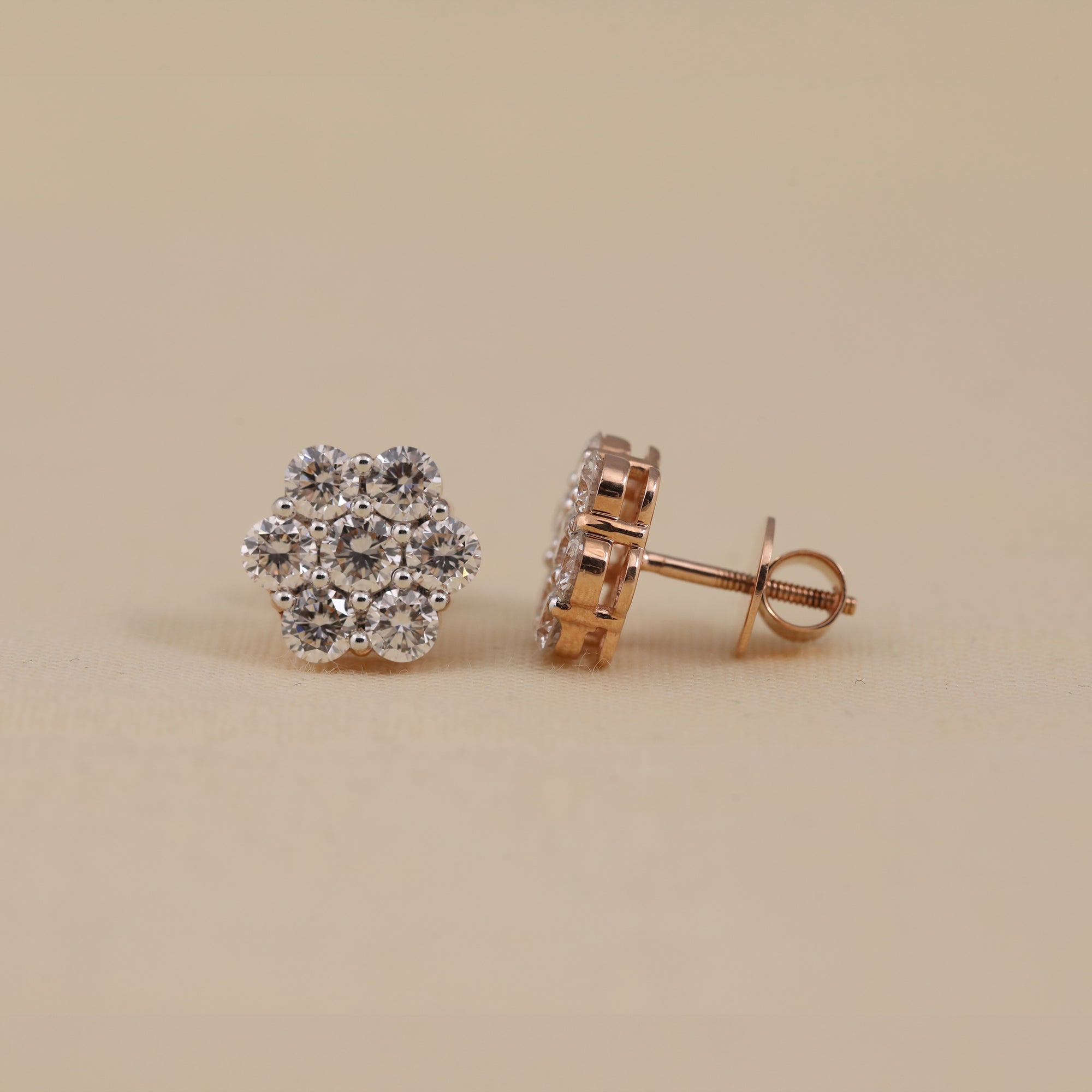 Sparkling floral diamond stud earrings great for weddings or festive events