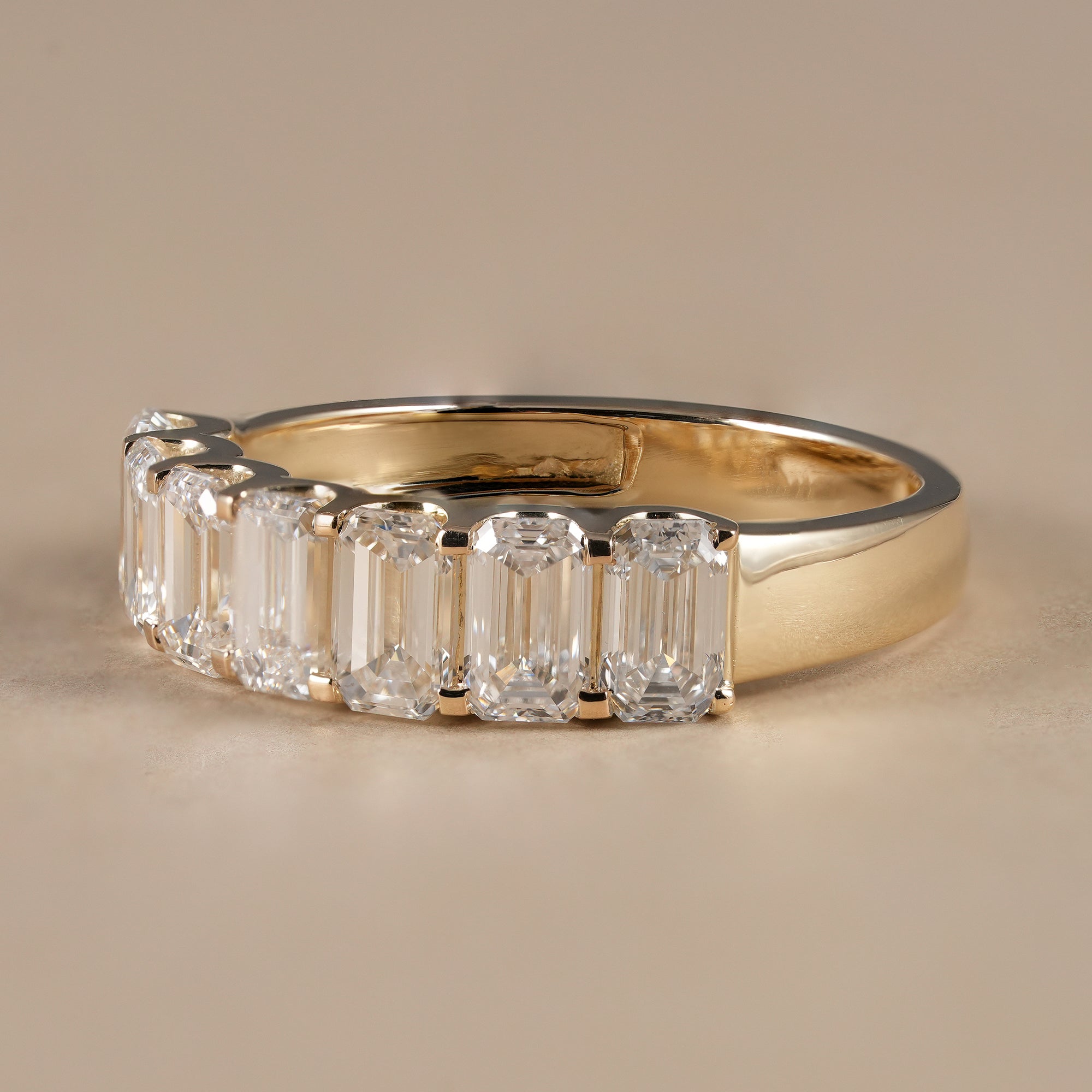 7 Stone Emerald Cut Lab Grown Diamond Eternity Wedding Band