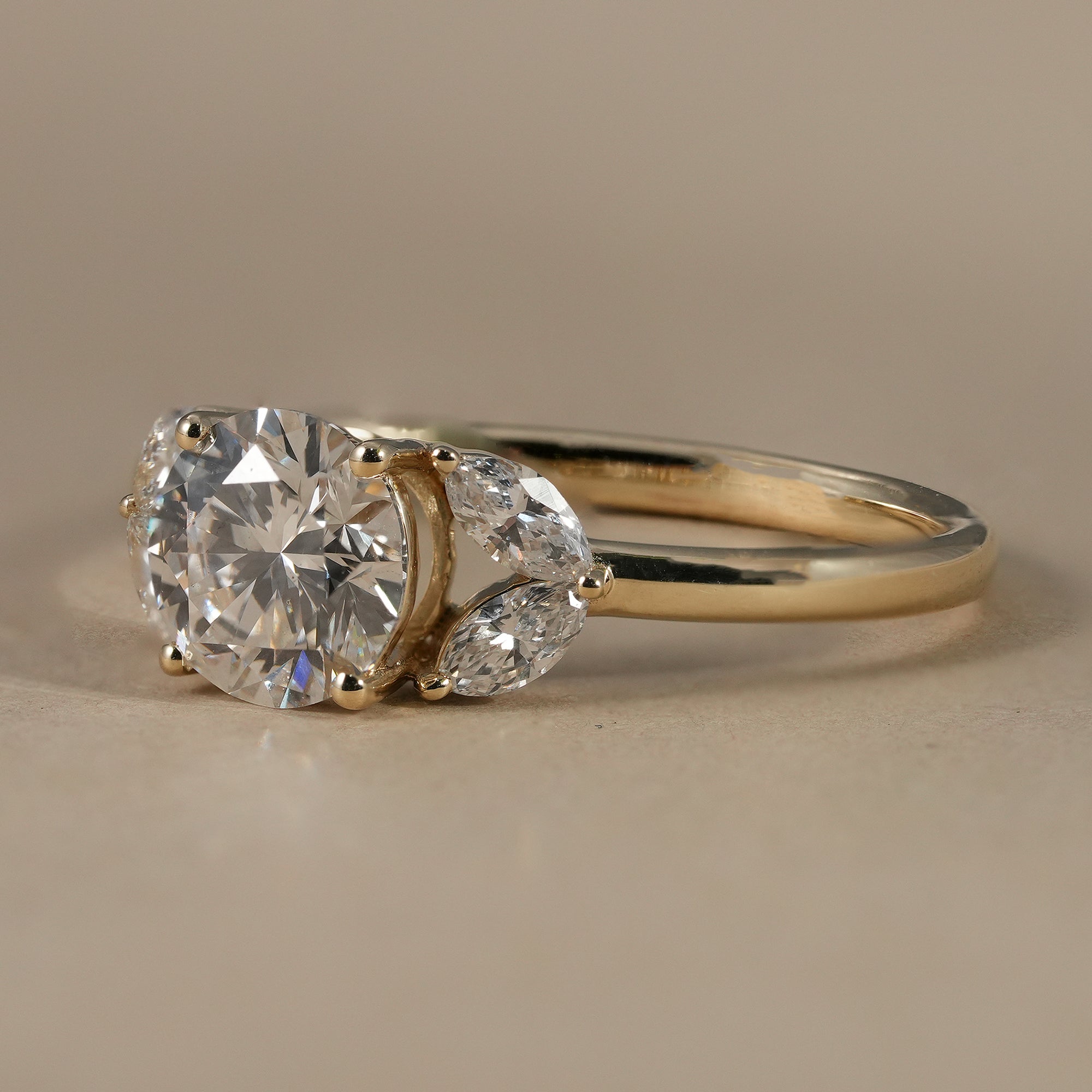 Floral Cluster Round Cut Lab Diamond Engagement Ring