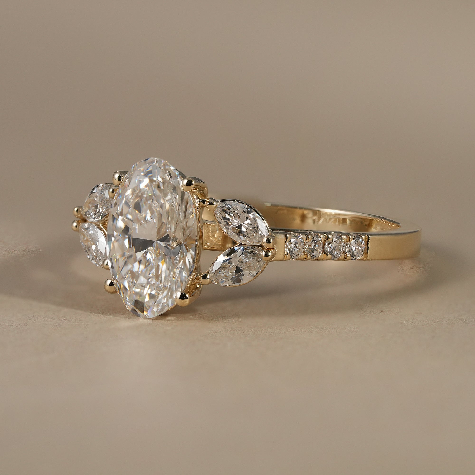 Floral Inspired Oval Cut Lab Diamond Engagement Ring