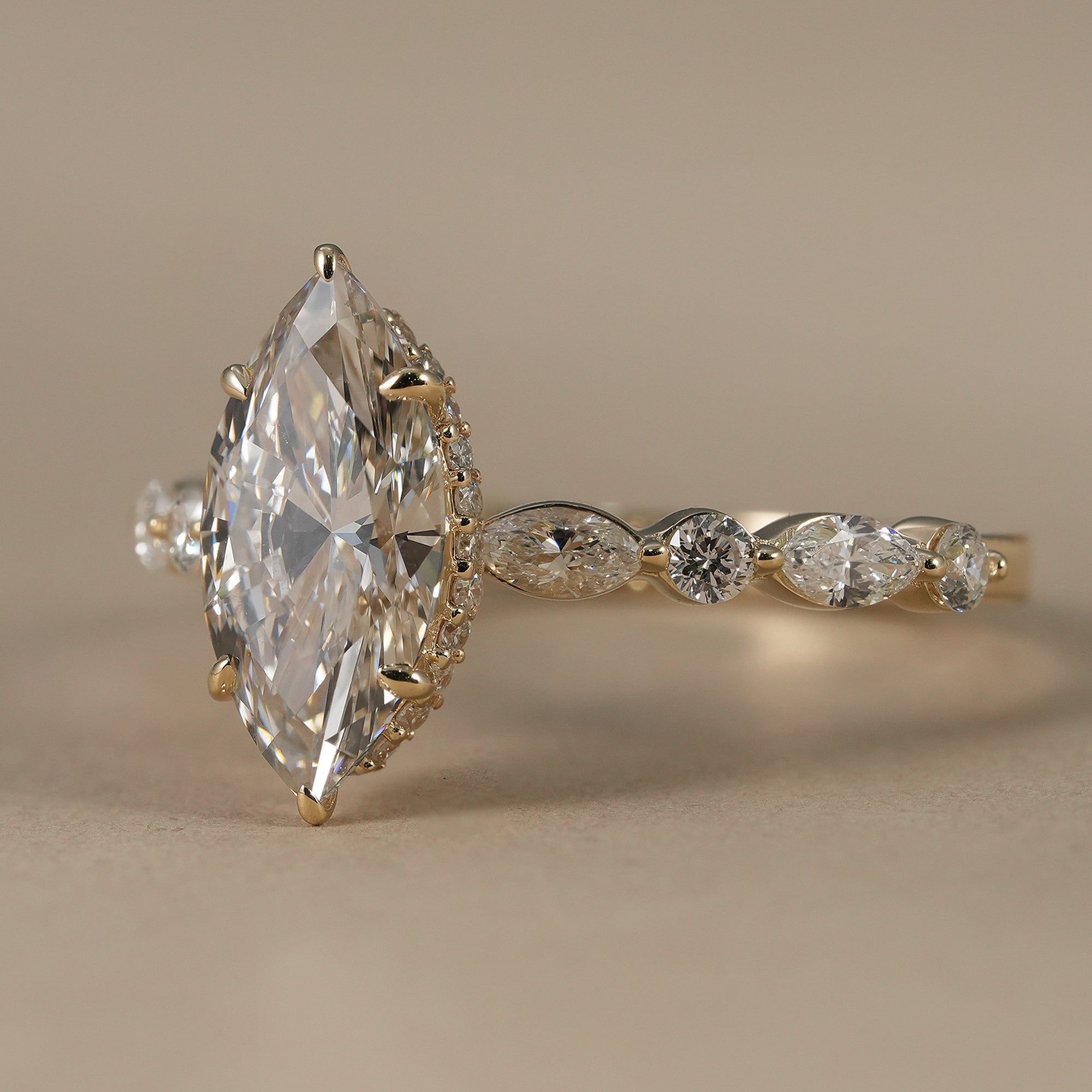 Marquise Lab Diamond Hidden Halo Engagement Ring