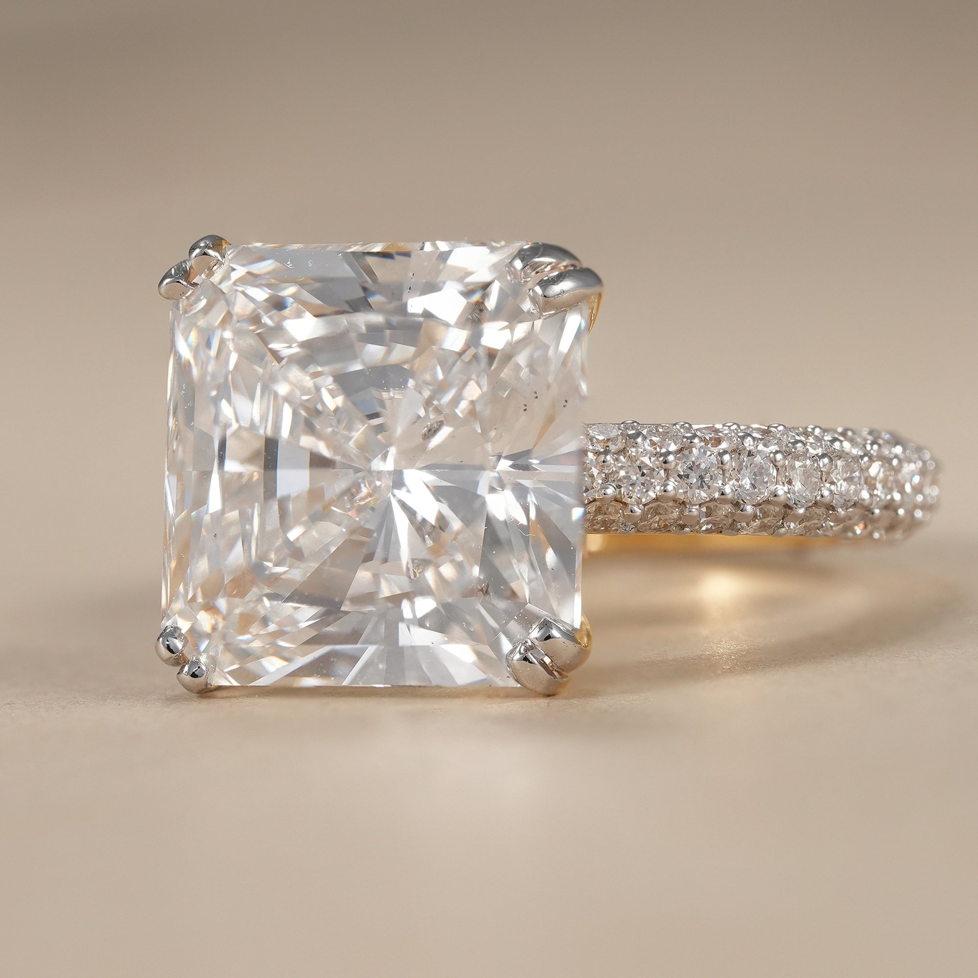 Radiant Cut Lab Grown Diamond Engagement Ring With Pave Band
