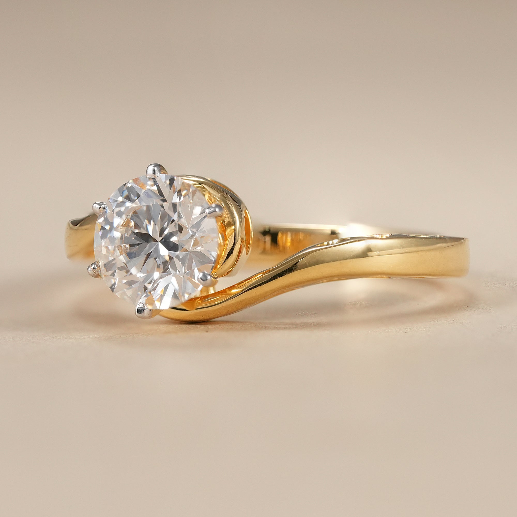 Round Cut Lab Diamond Solitaire Engagement Ring With Bypass Band