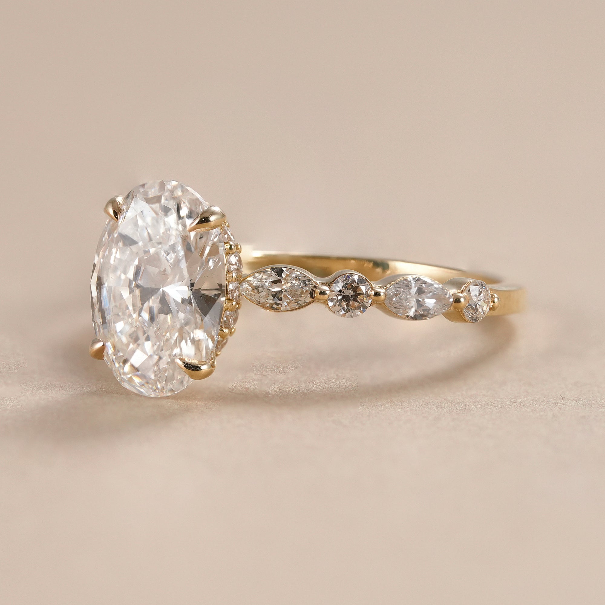 Oval Cut Lab Grown Diamond Hidden Halo Engagement Ring