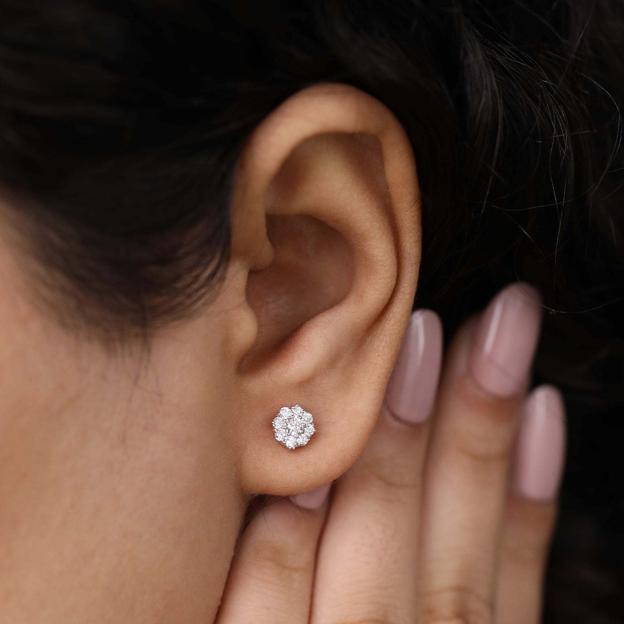 Brilliant cluster diamond studs suitable for anniversary or birthday gifts