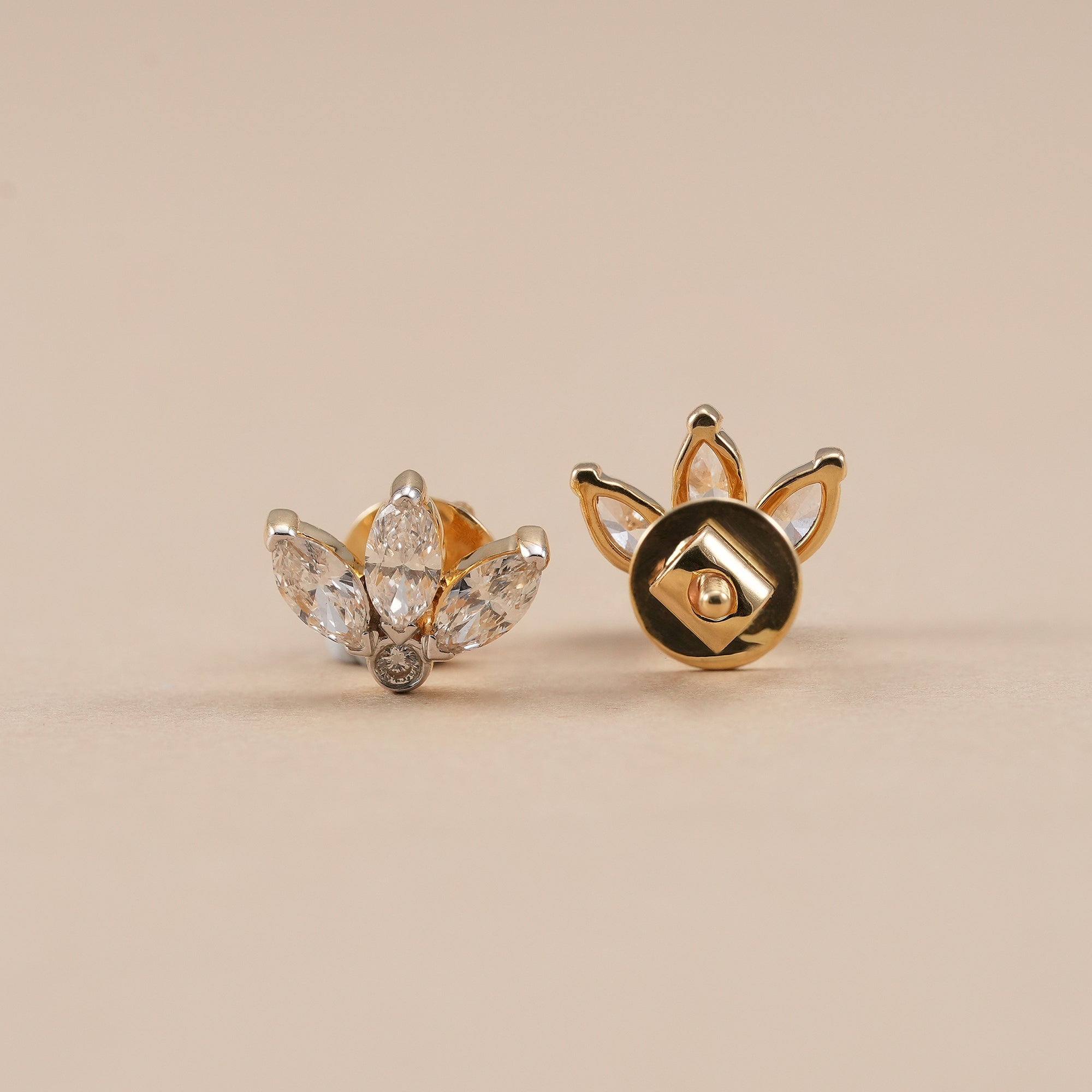 Elegant marquise diamond stud earrings with secure screw back closure