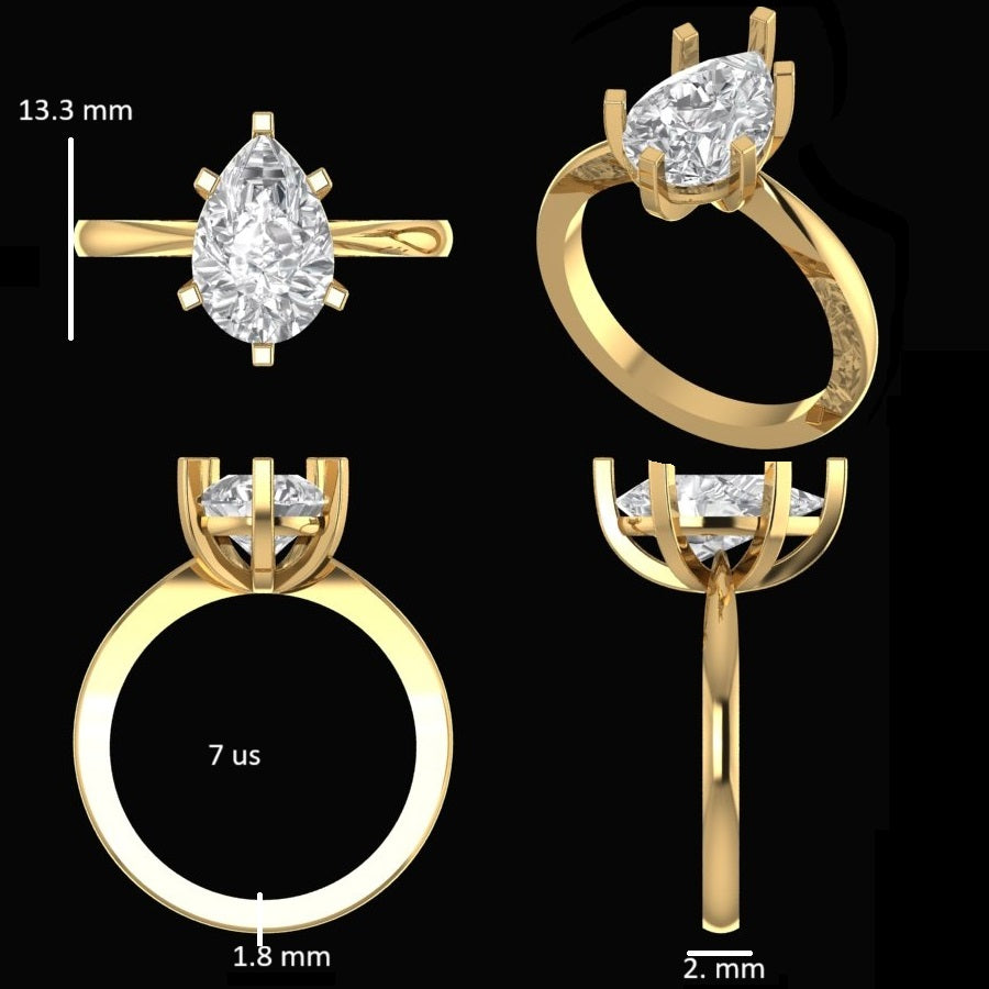 Pear Cut Lab Grown Diamond Solitaire Engagement Ring