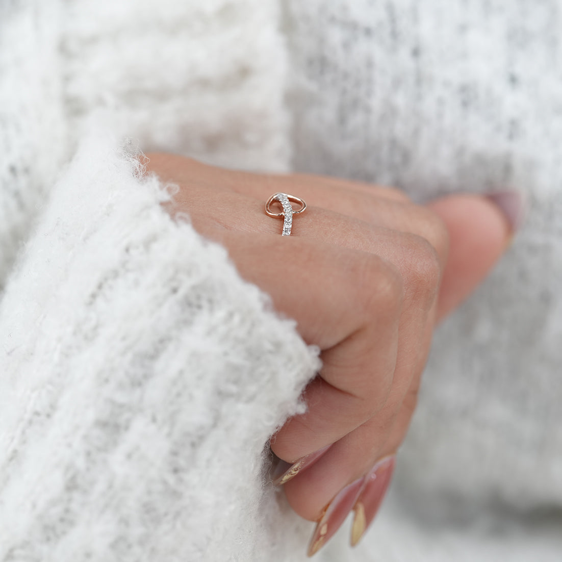 Luxury Heart Curve Lab Diamond Minimalist Gold Open Ring