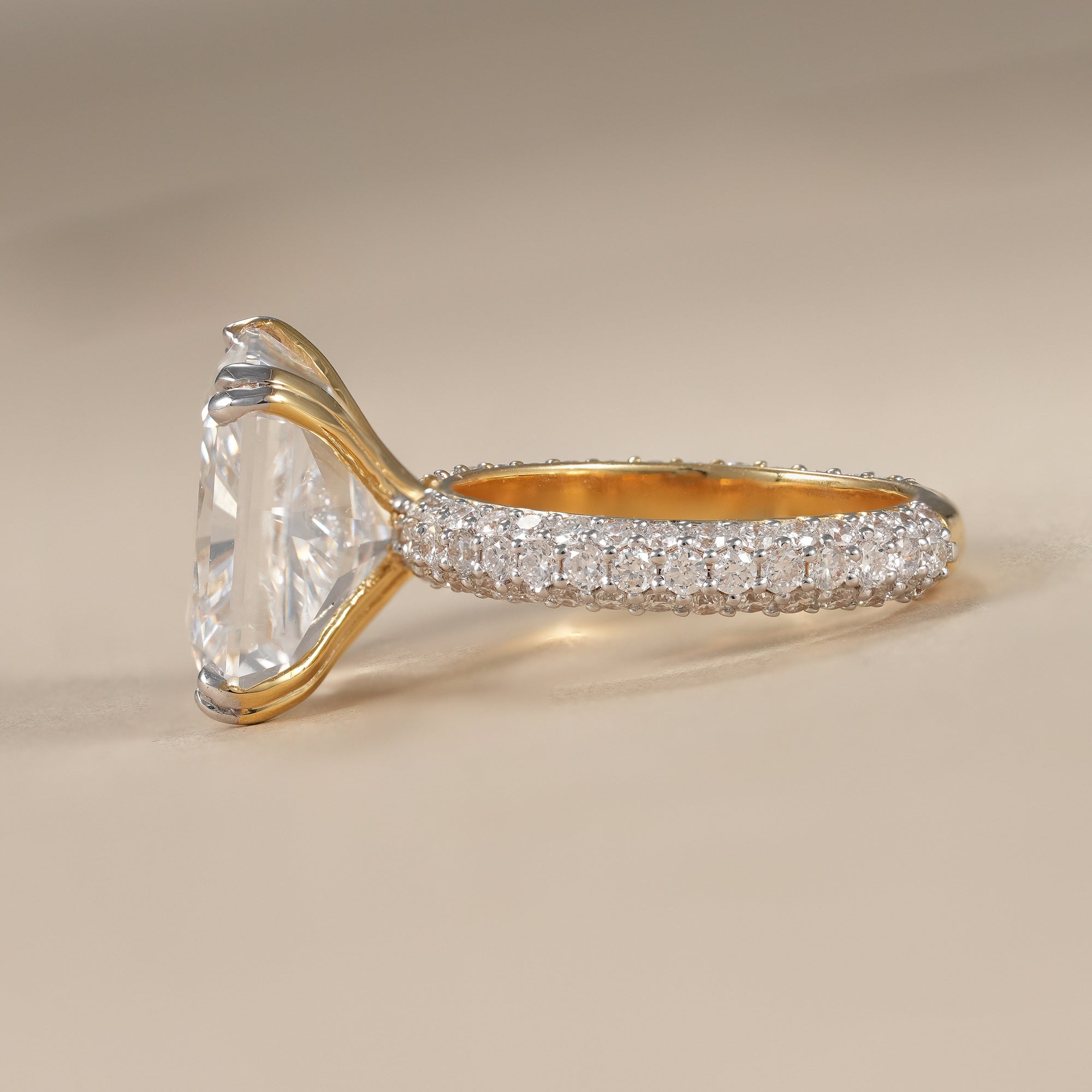 Radiant Cut Lab Grown Diamond Engagement Ring With Pave Band