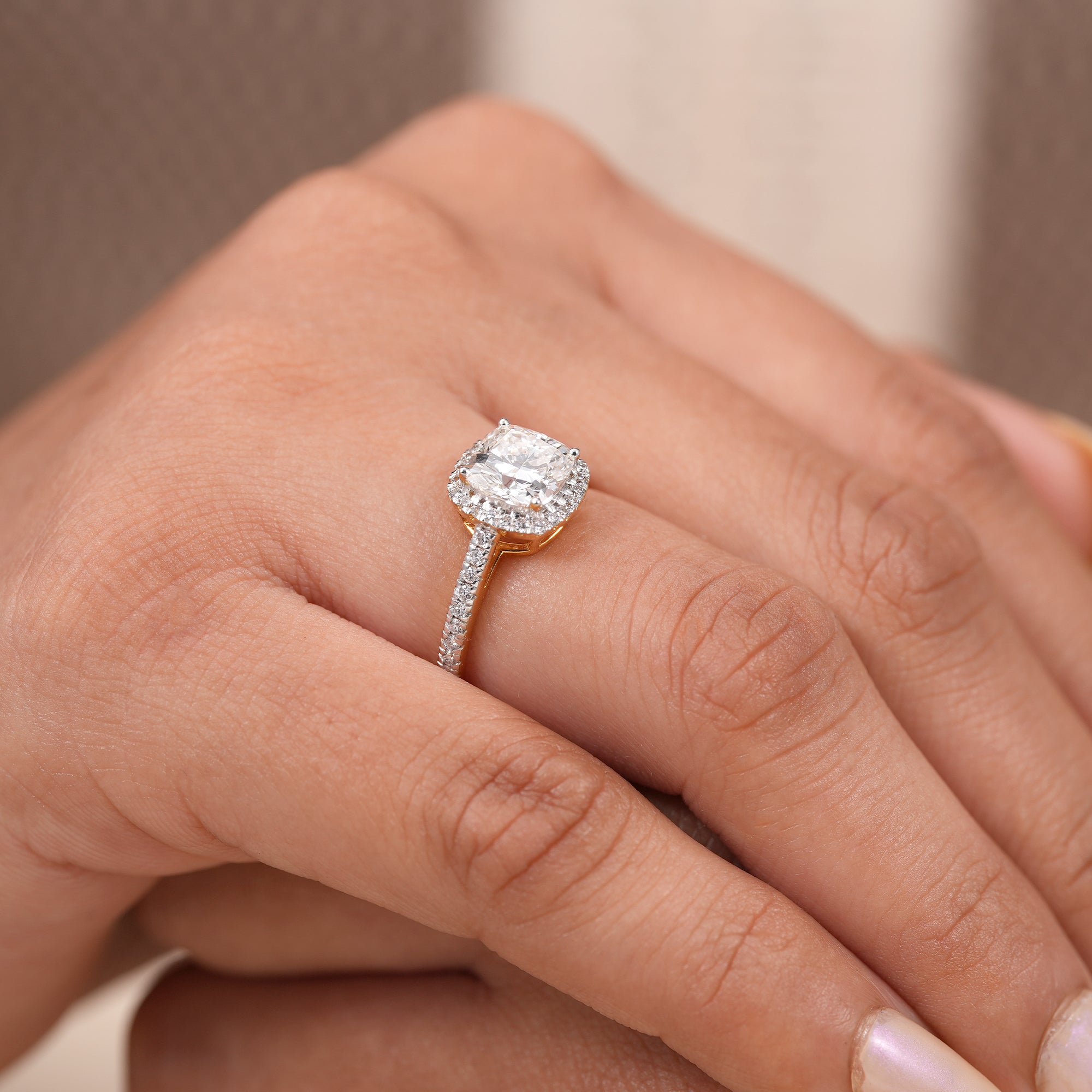Cushion Cut Lab Grown Diamond Halo Engagement Ring