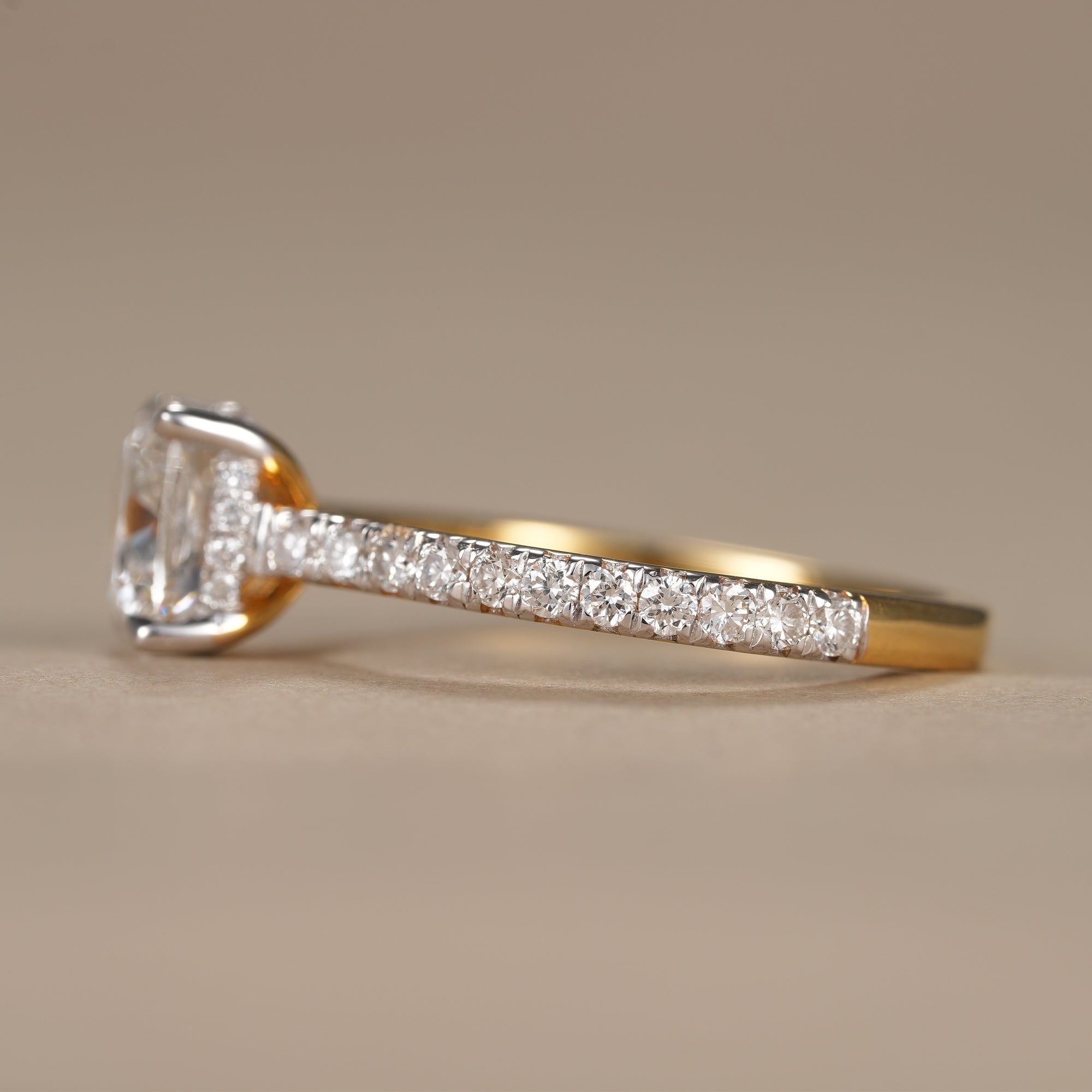 Cushion Lab Diamond Hidden Halo Engagement Ring