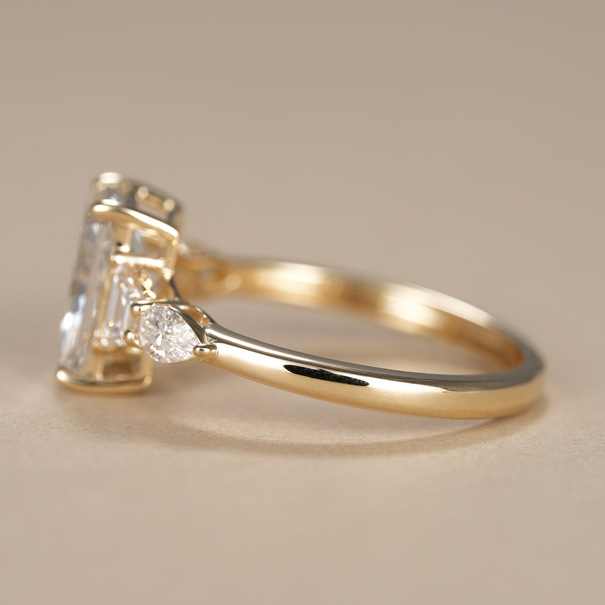Multi Stone Radiant Lab Diamond Engagement Ring With Tapered Baguette Side Stones