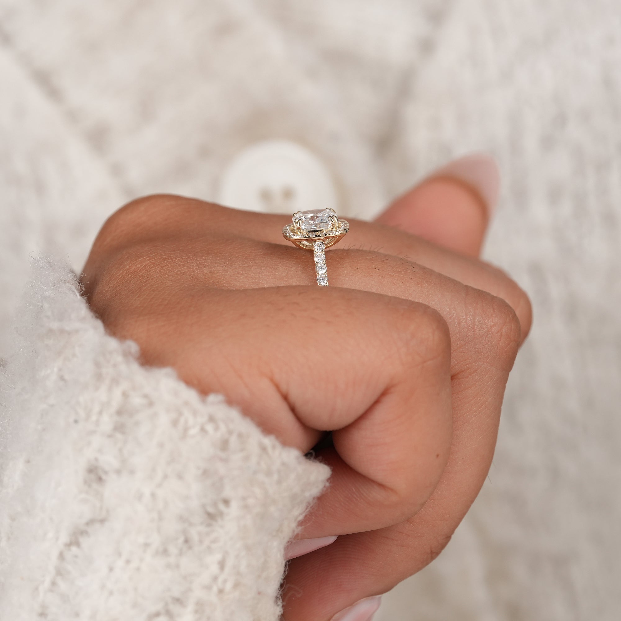 Cushion Cut Lab Diamond Halo Engagement Ring