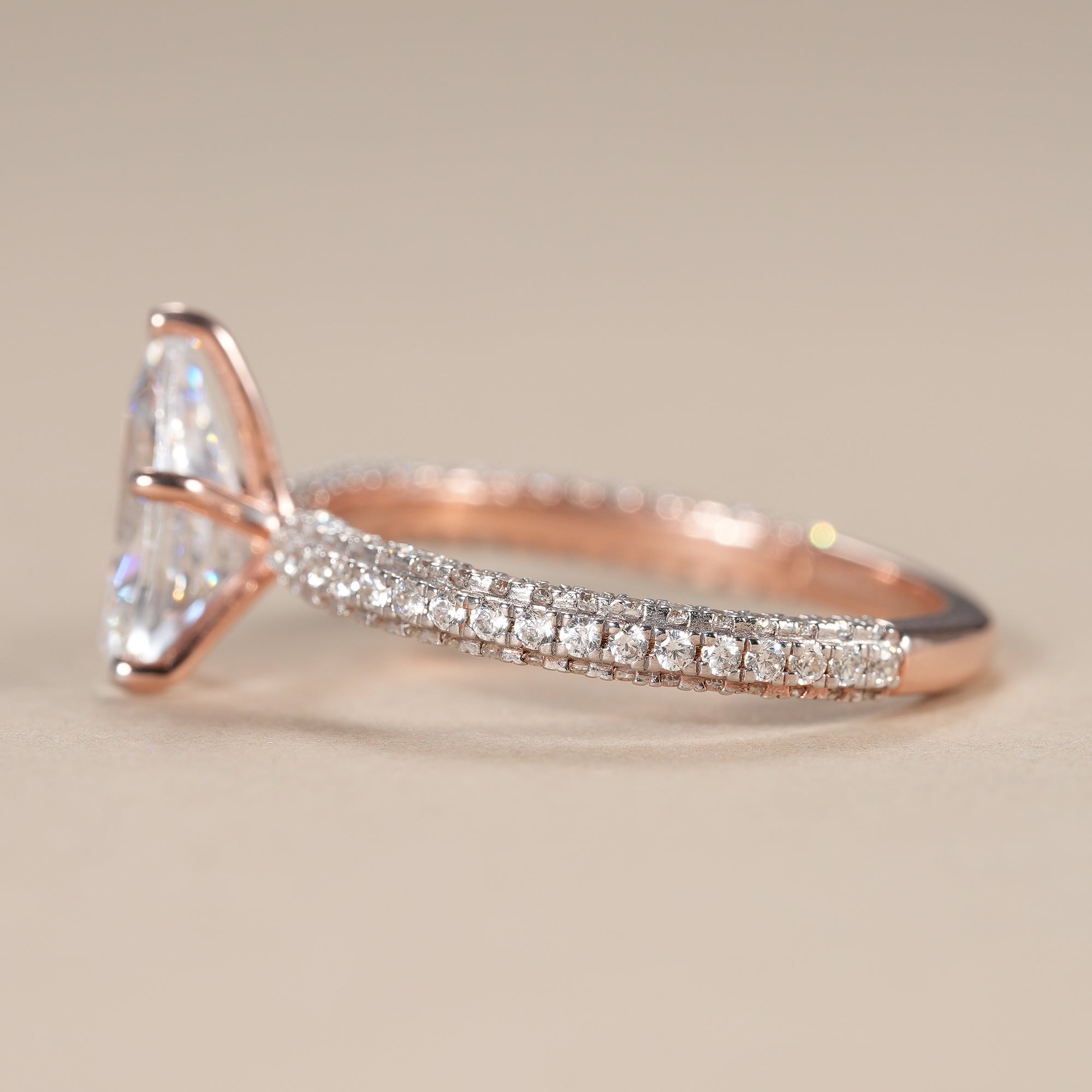 Pear Cut Lab Diamond Engagement Ring With Pave Band