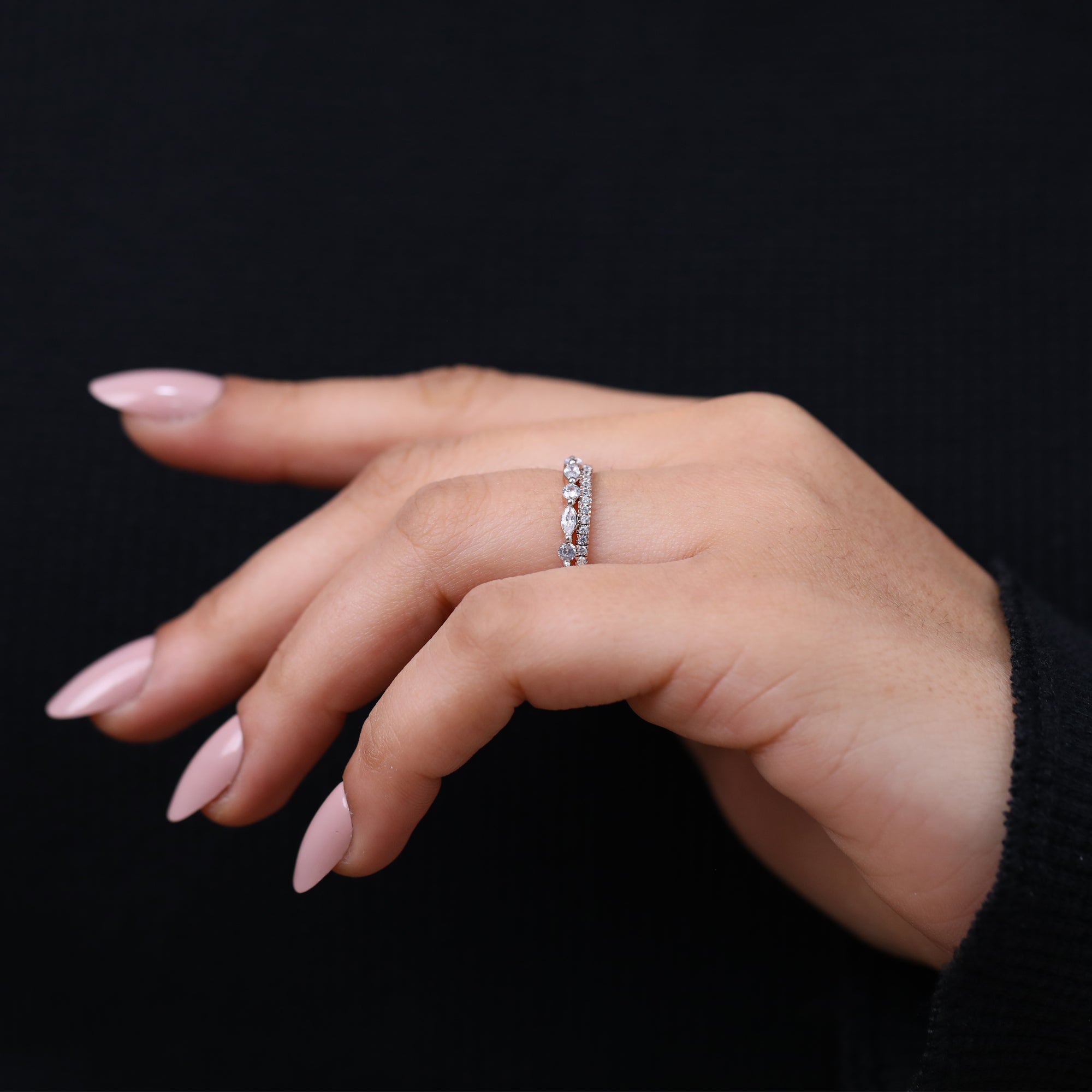 Delicate lab created diamond eternity ring for stacking