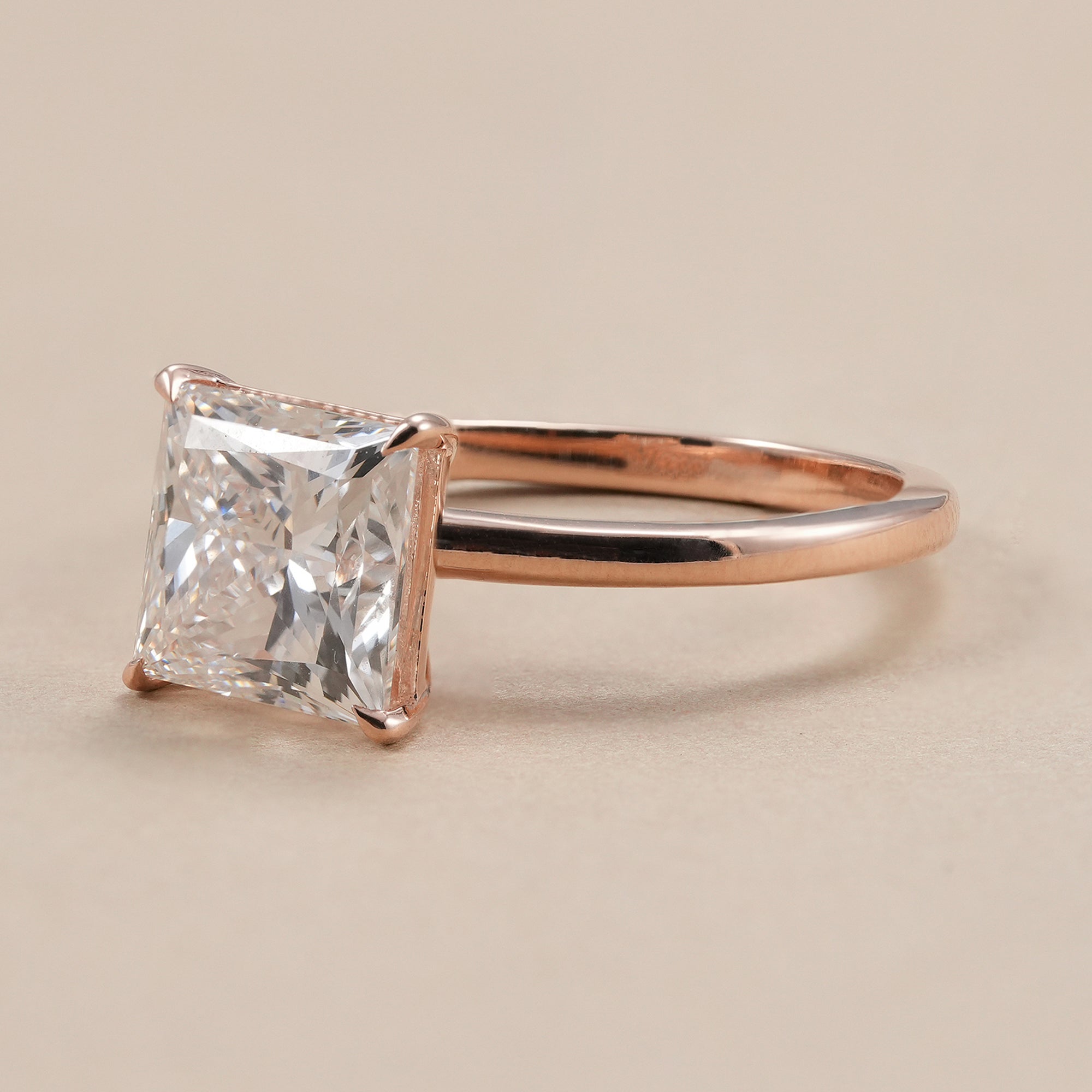 IGI certified princess cut lab diamond engagement ring.