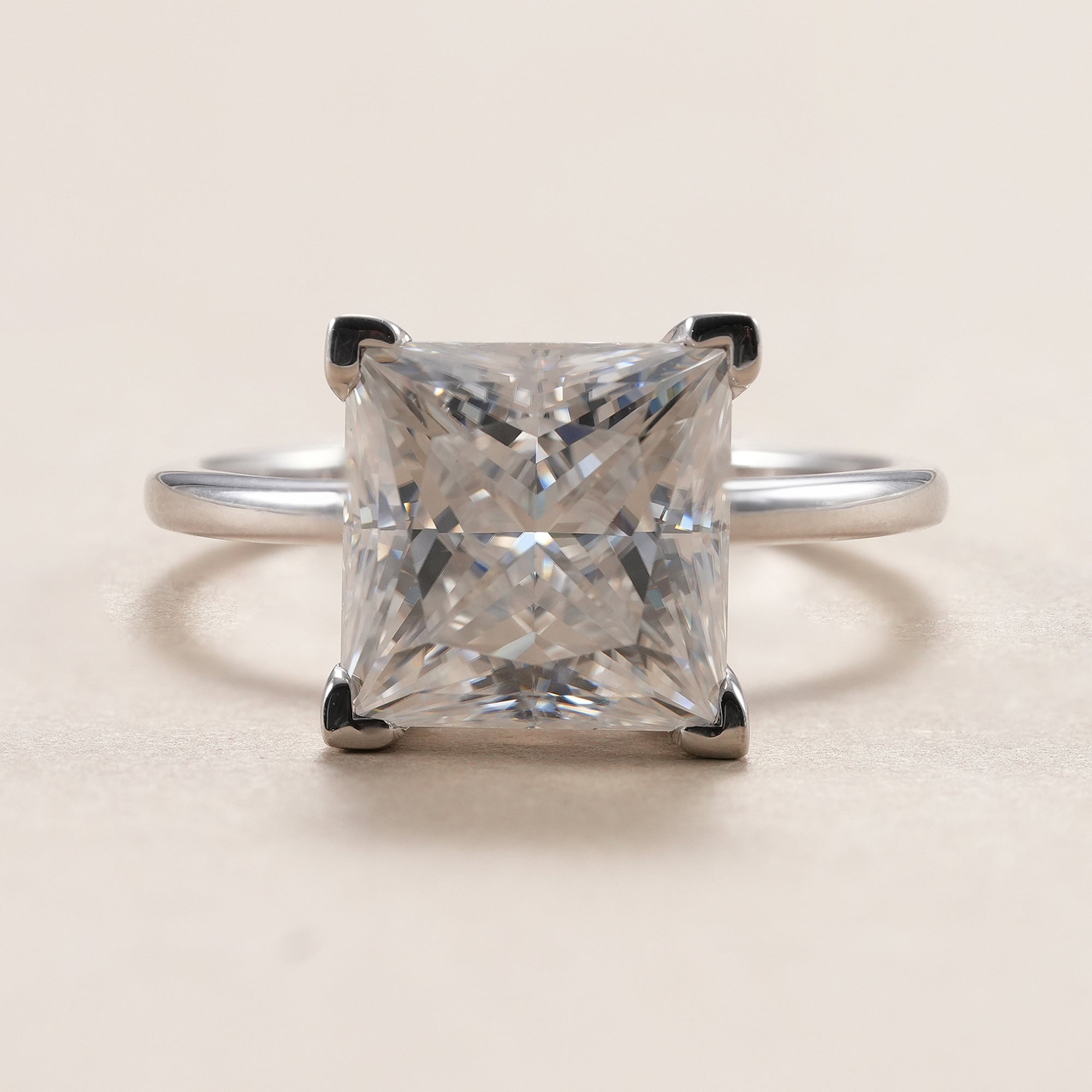 3 CT princess lab grown diamond engagement ring in white gold.