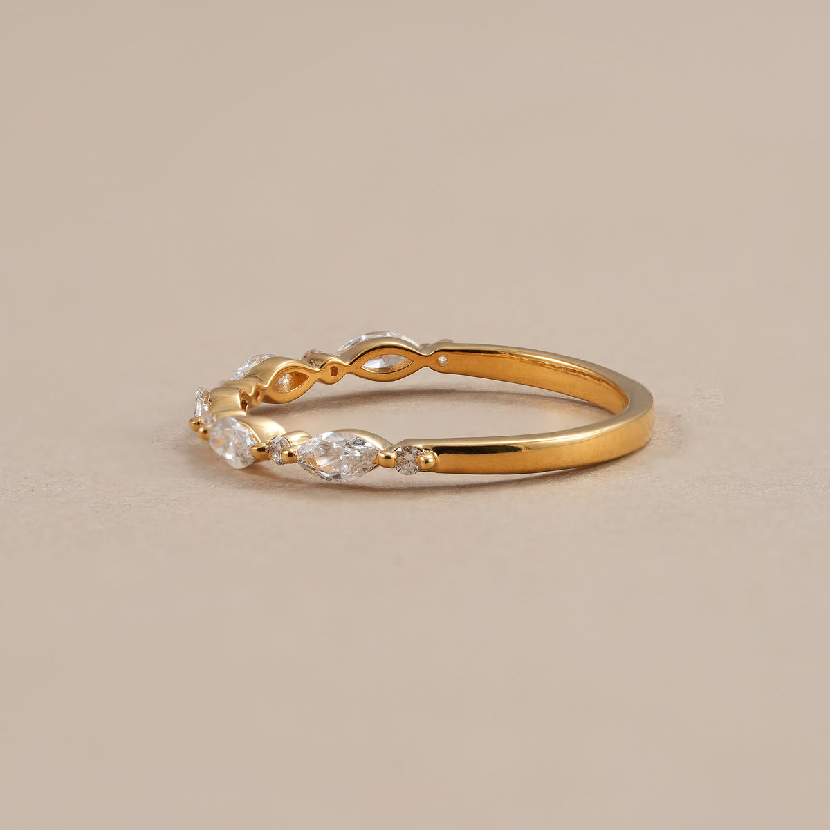 Marquise and Round Lab Diamond Half Eternity Wedding Band