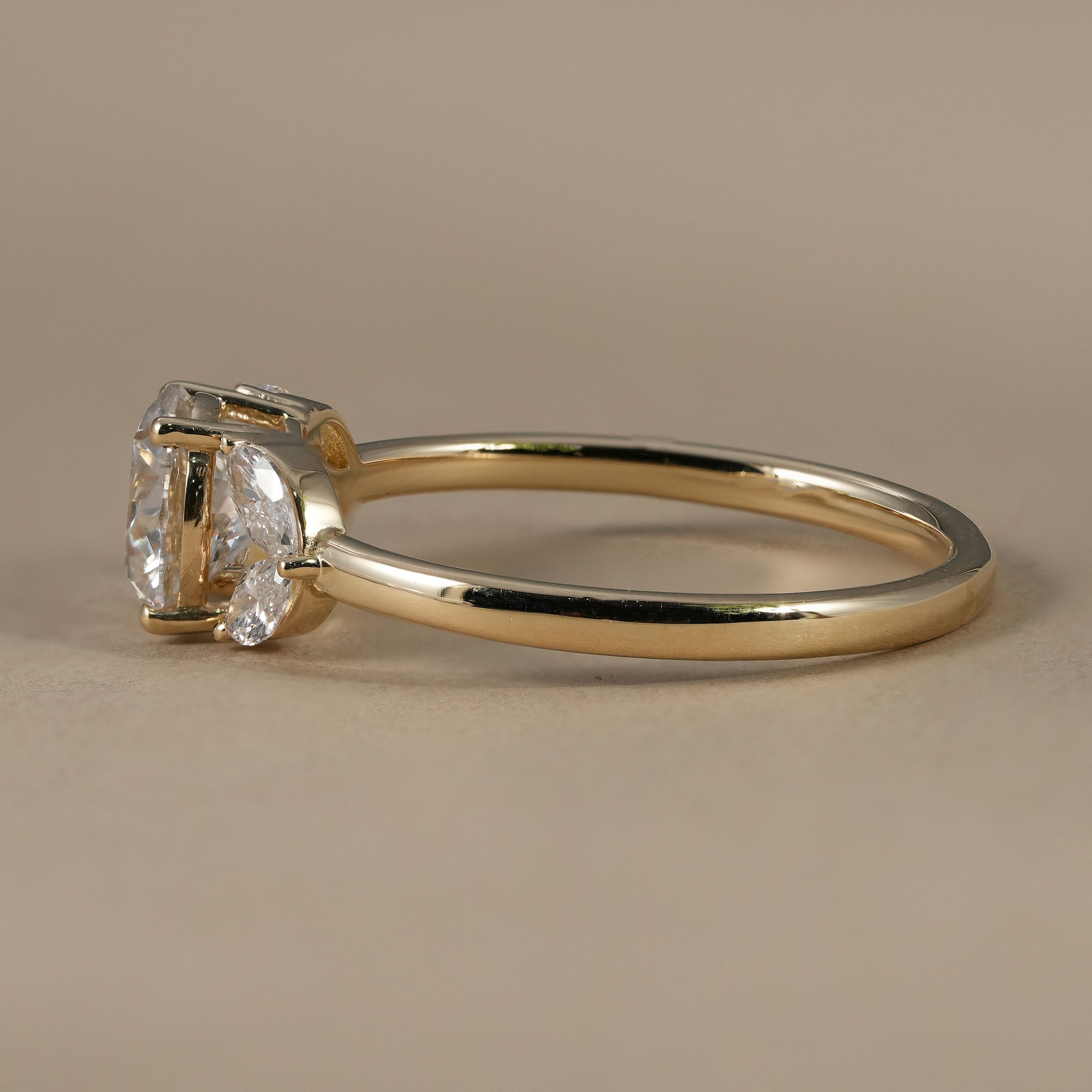 Floral Cluster Round Cut Lab Diamond Engagement Ring