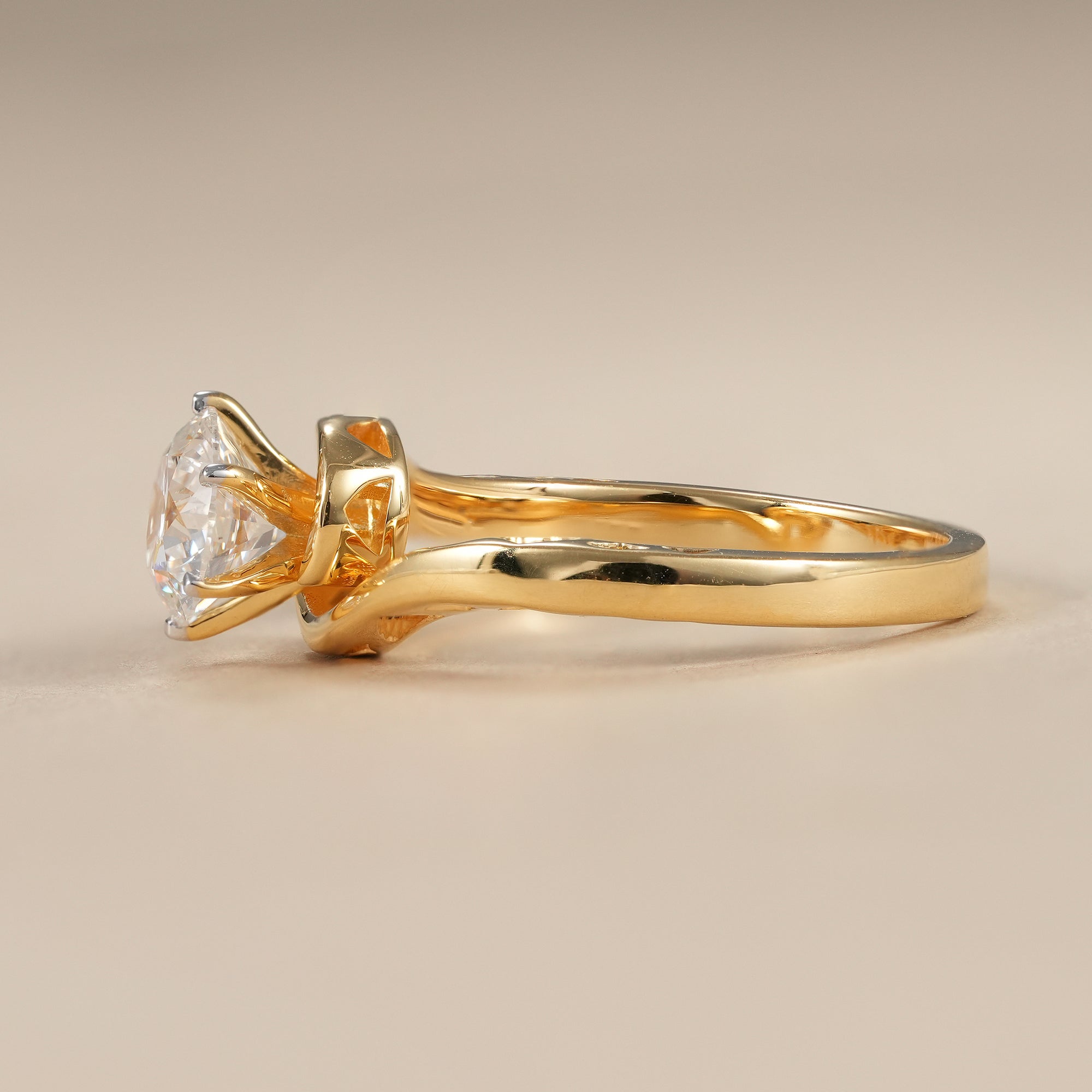 Round Cut Lab Diamond Solitaire Engagement Ring With Bypass Band