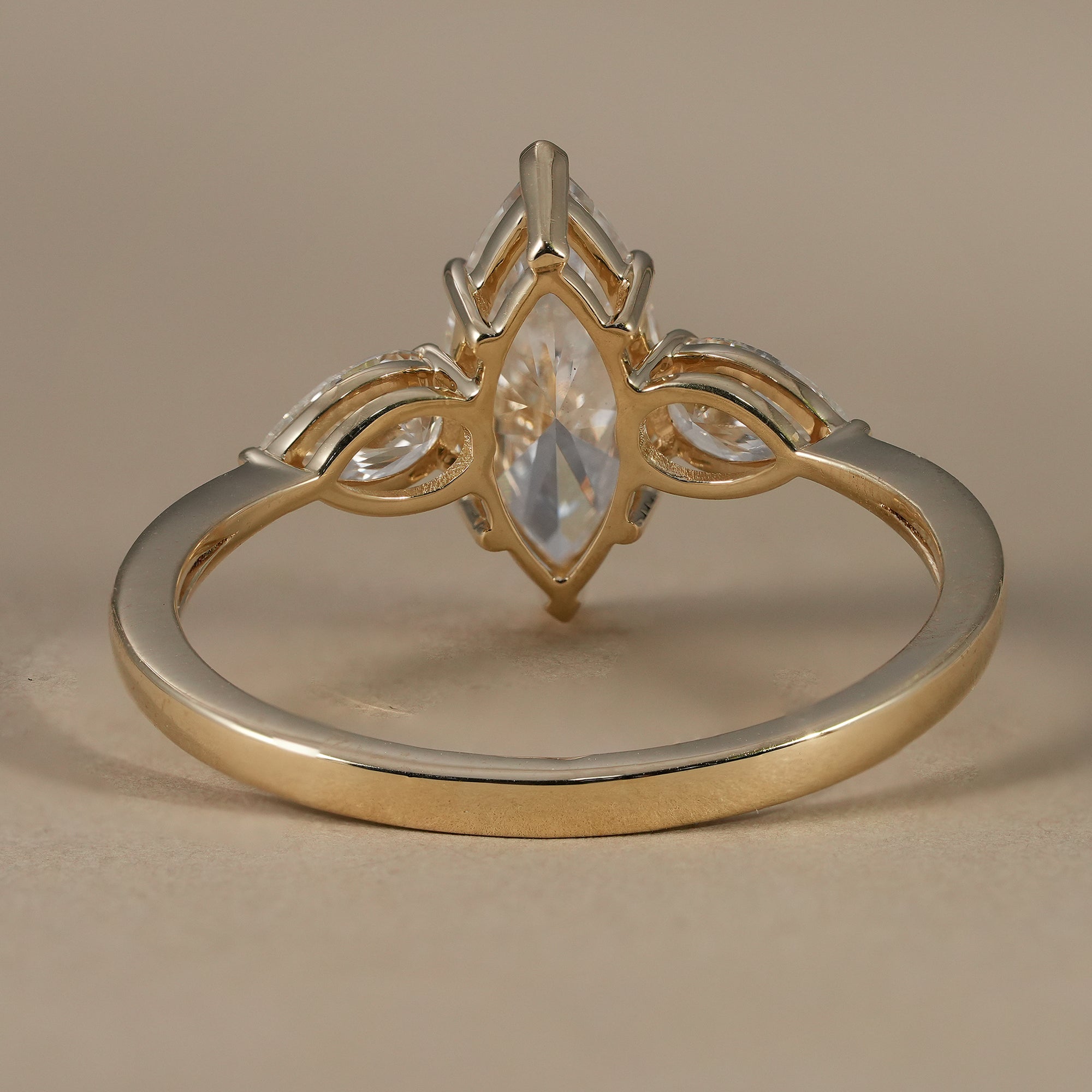 Three Stone Marquise Cut Lab Diamond Engagement Ring With Pear Side Stones